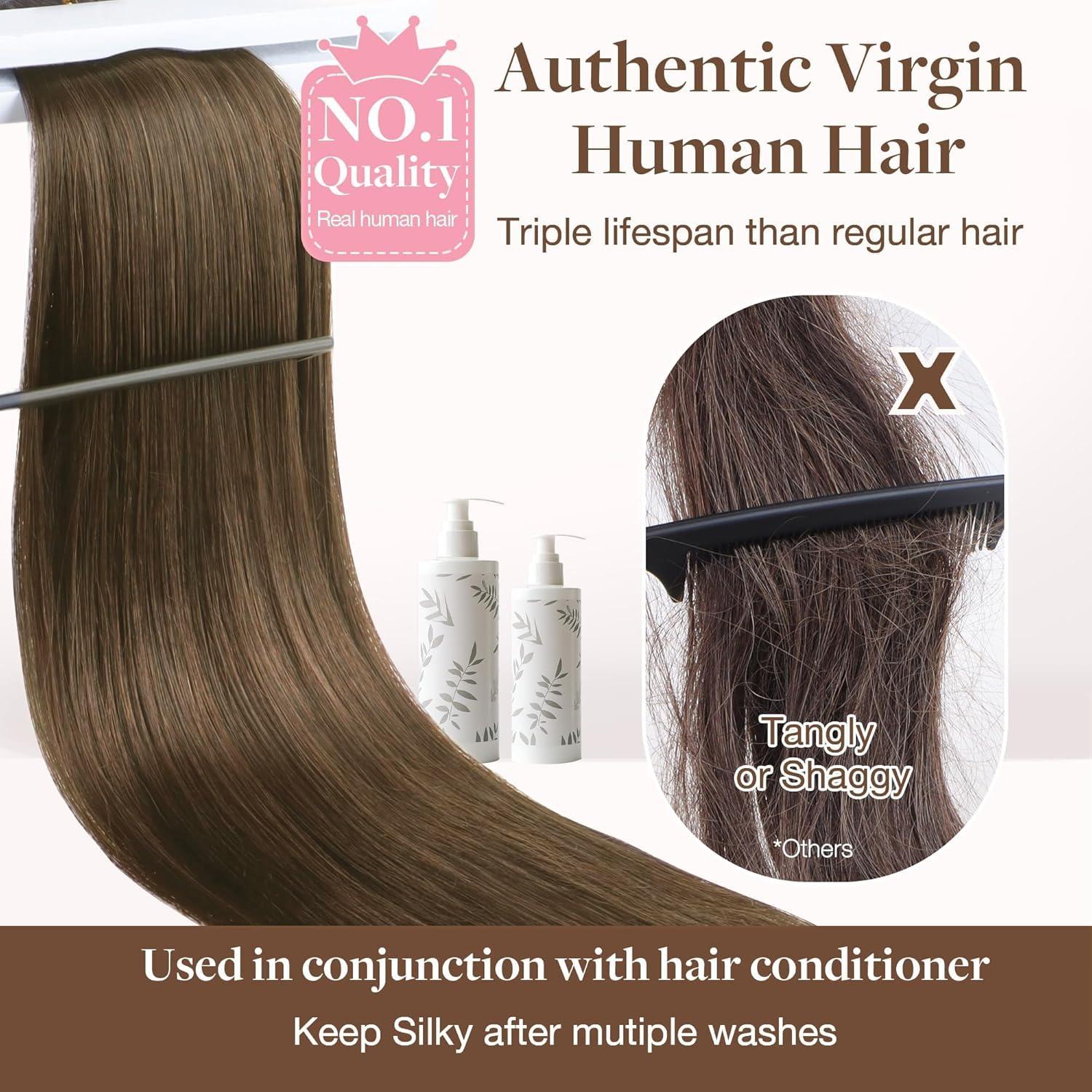 GOO GOO GOO GOO Sew in Hair Extensions Real Human Hair, Weft Hair Extensions Human Hair, 5 Light Ash Brown 22 Inch-110g, Weft Bundles Straight Silky Remy Hair