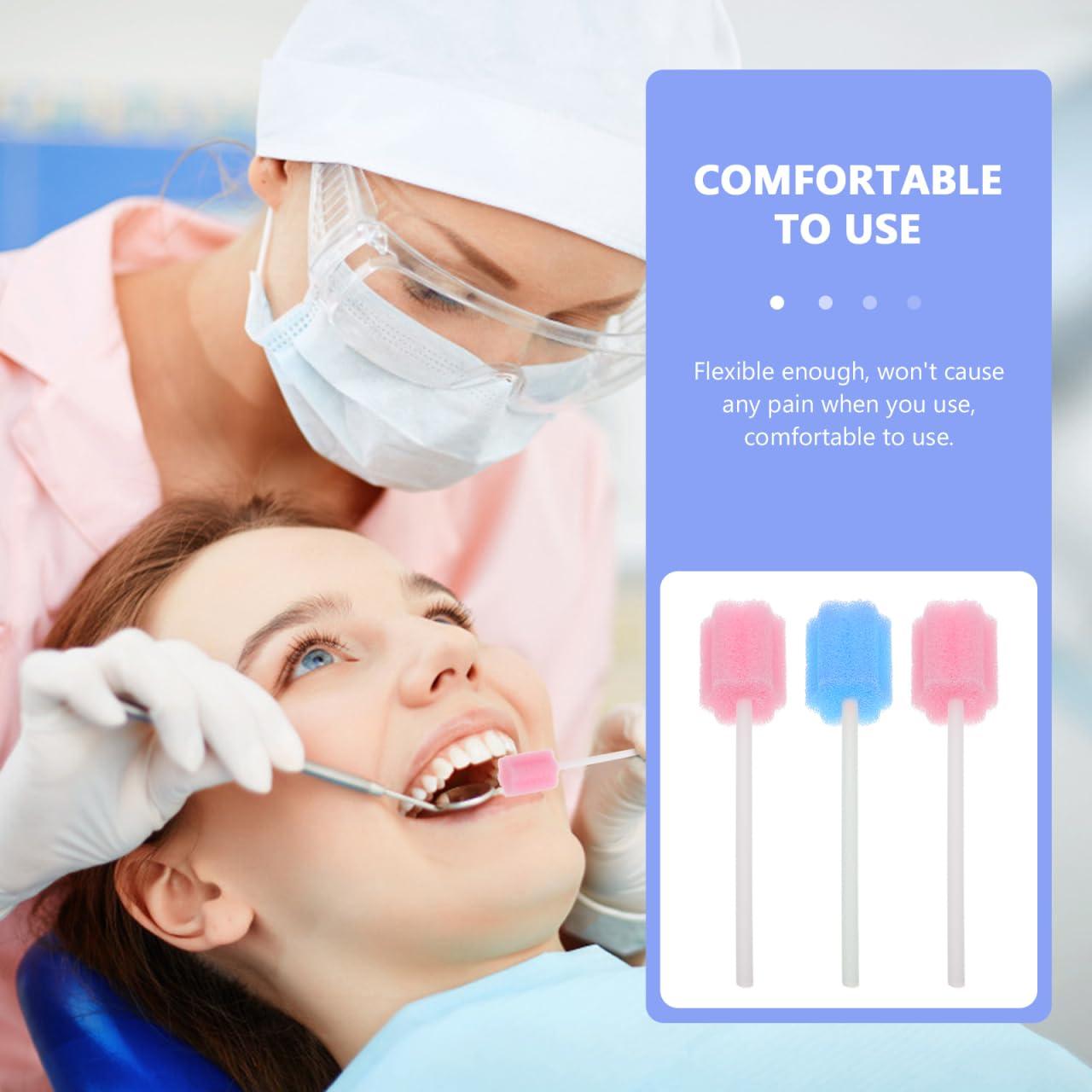 Healifty 50 Pcs Oral Care Swabs, Unflavored& Sterile Mouth Swabs Sponge for Mouth Cleaning (Blue& Pink)