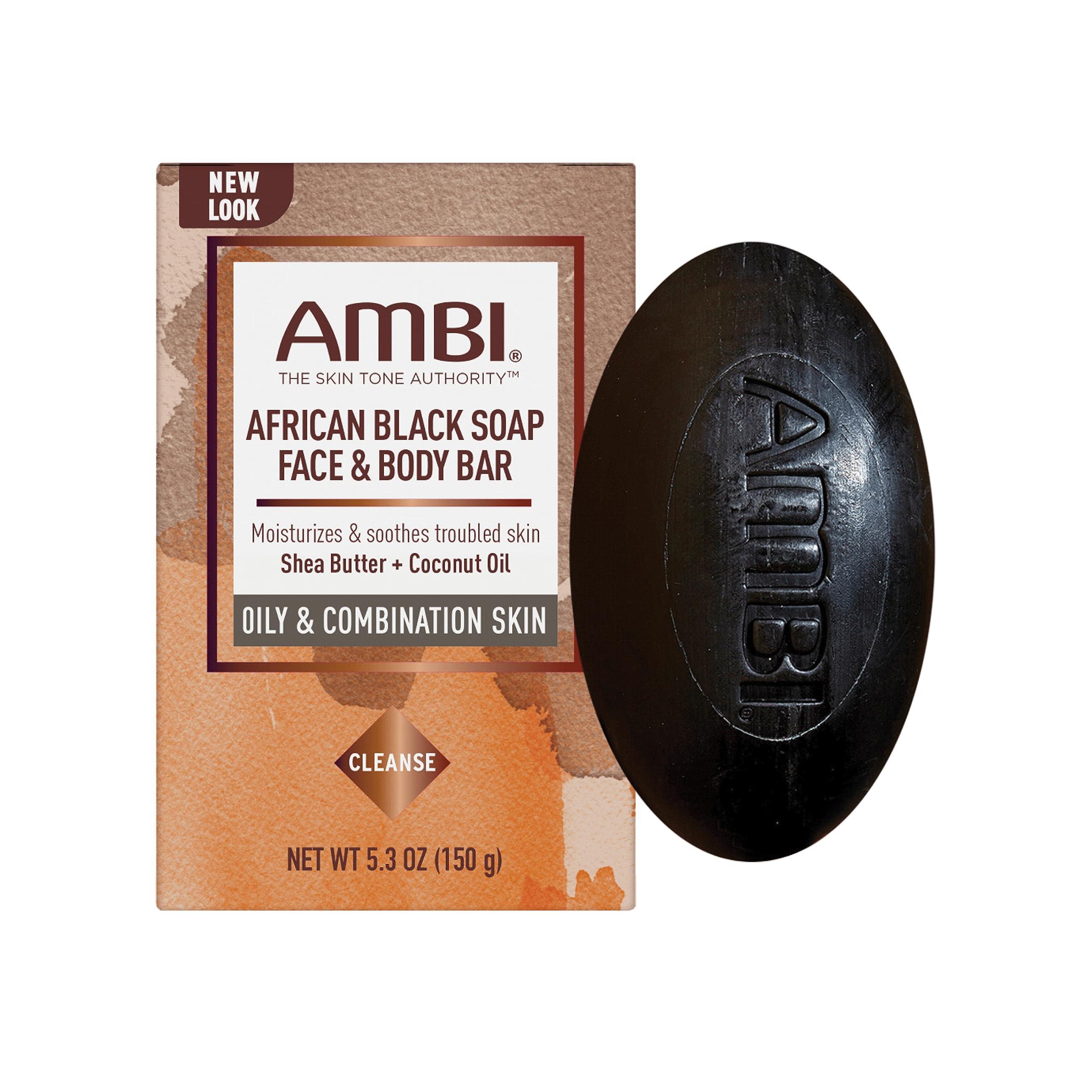 Ambi Ambi African Black Soap Face & Body Bar, 5.3 Ounce Cocoa Butter Cleansing Bar, 3.5 Ounce Skin Care Bundle