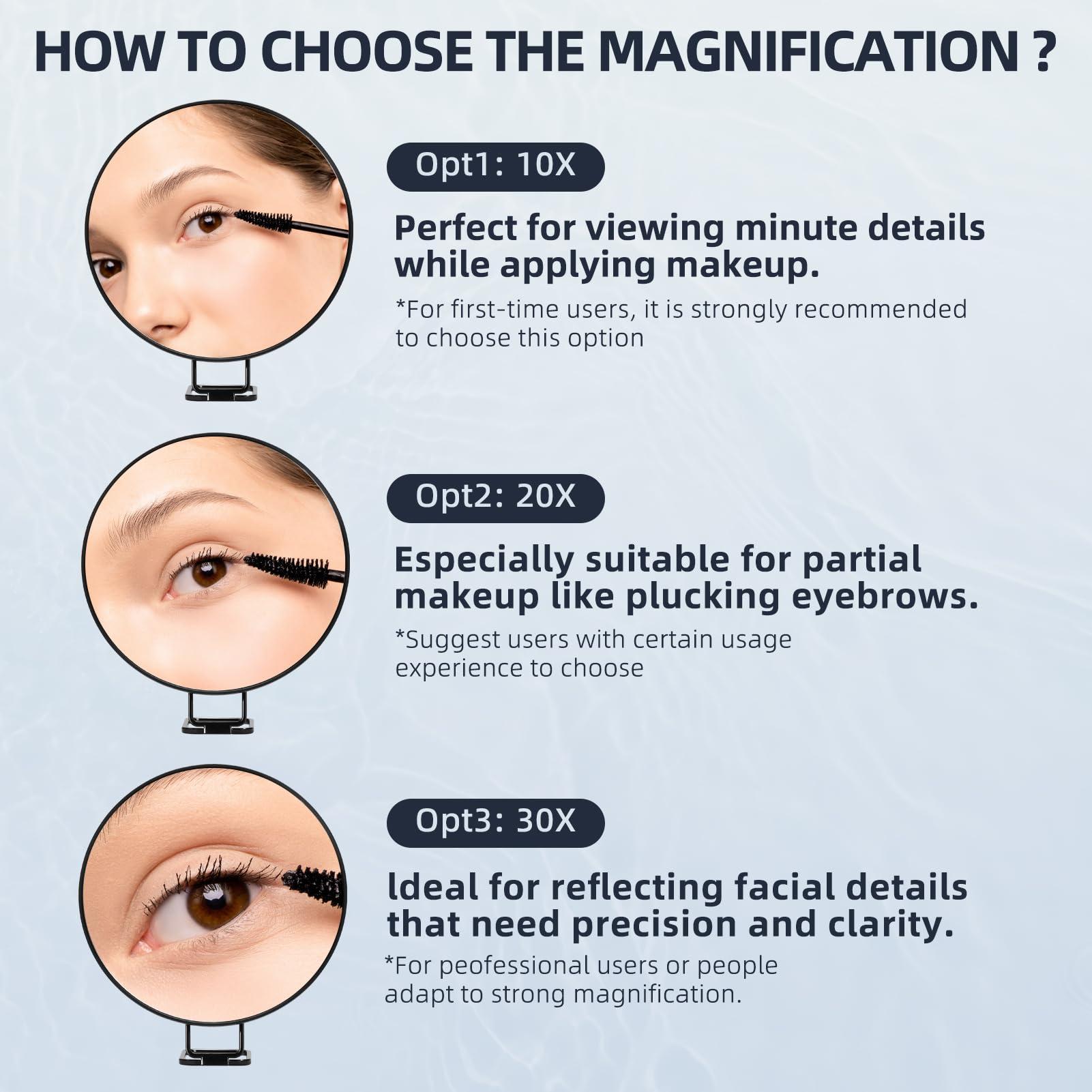 JJhxr 30X Magnifying Mirror, 6 Inch Large Makeup Mirror with 30X Magnification, Compact Makeup Magnifying Mirror, Round Magnifying Mirror with Handle for Travel Mirror, 3 Suction Cups, 360 Adjustable Stand