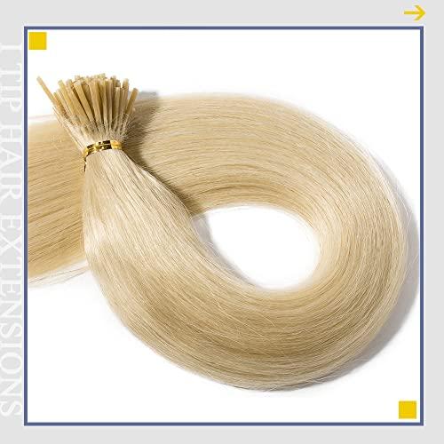SEGO SEGO Pre Bonded I Tip Hair Extension Human Hair Keratin Stick Hair Extensions Cold Fusion for Women Smooth Straight 100 Strands/pack #60 Platinum Blonde 22 Inch 50g