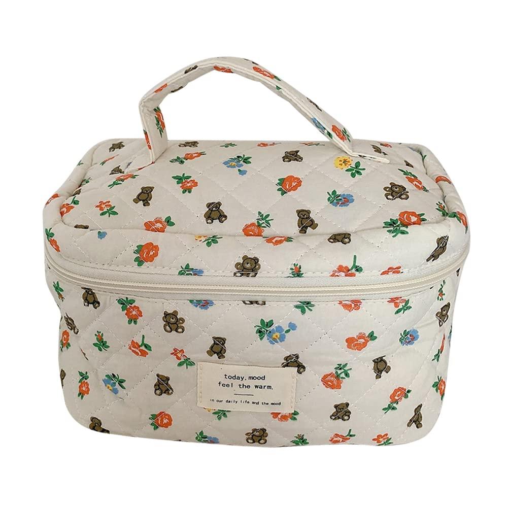 LIERWOI LIERWOI Travel Cosmetic Bag Cotton Makeup Bag Ladies, Quilted Toiletry Bag with Beautiful Floral Pattern, Cosmetic Bag Large Capacity, Make up Bag Wash Bag Portable for ladies or child (04-a)