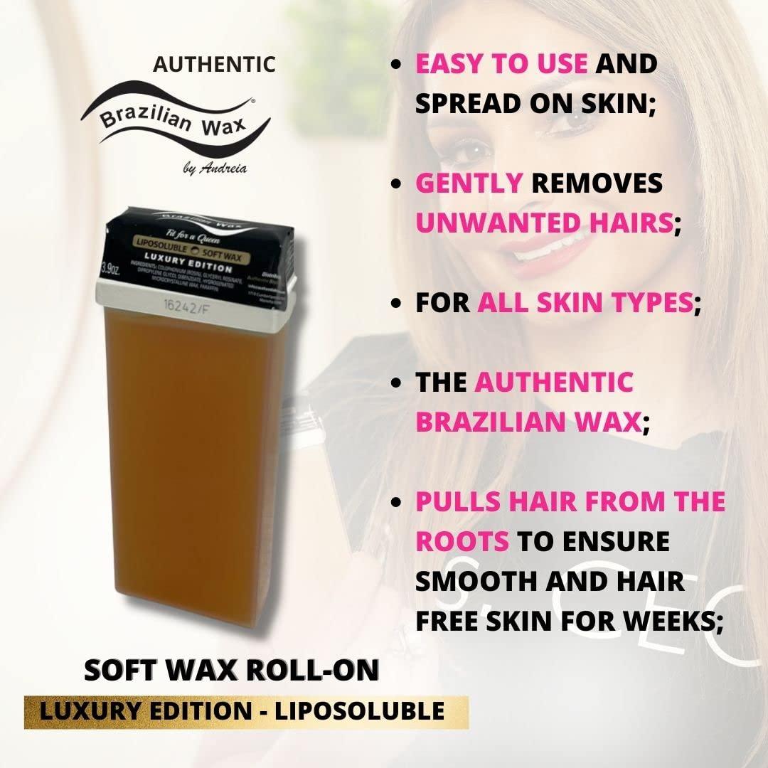 Brazilian Wax by Andreia Authentic Brazilian Wax by Andreia Roll on Soft Wax for Hair Removal - Depilatory Wax Roller for Whole Body - For All Skin Types - Refillable & Ready to Use Wax Applicator Roller 3.9 oz. (110ml)