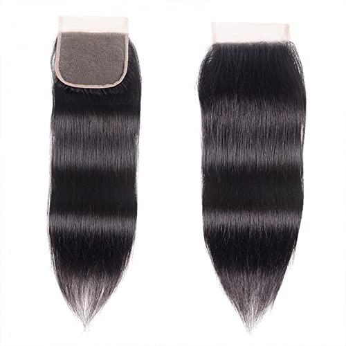 Shuochuang Straight Lace Closure Human Hair 4x4 Free Part Real HD Lace Brazilian Remy Hair Closure Natural Black (16inch)