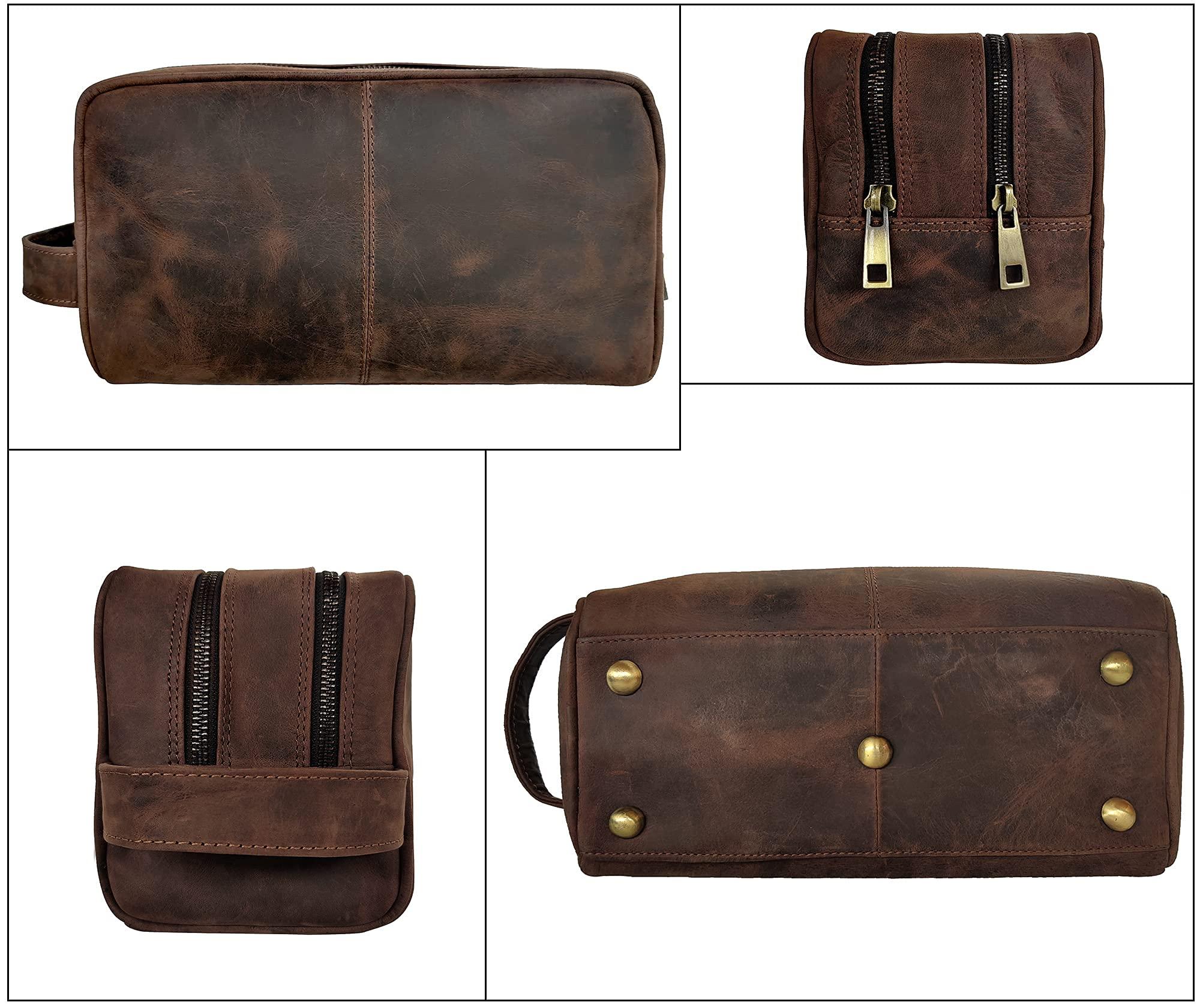 RUSTIC TOWN RUSTIC TOWN Handcrafted Premium Leather Toiletry Bag Combo - The Best Masculine Travel Gifts For Men and Women