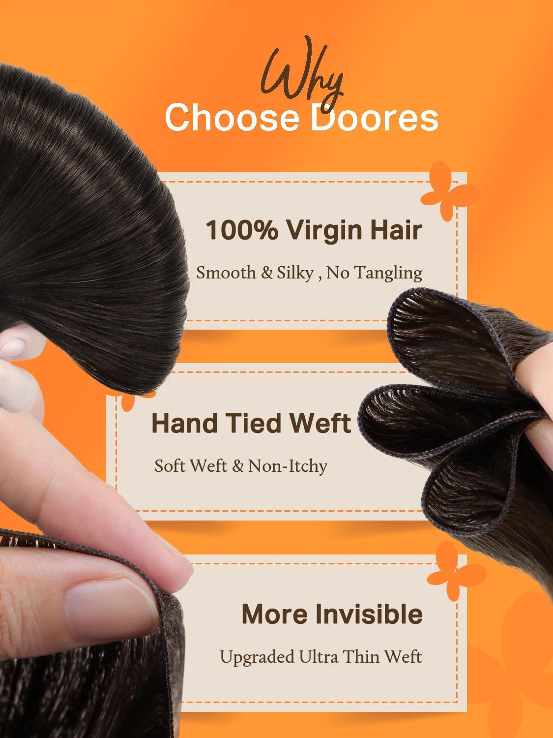 DOORES DOORES Sew in Hair Extensions Weft Hand Tied Hair Extensions, 18 Inch Dark Brown 50g, Sew in Hair Extensions Bundles