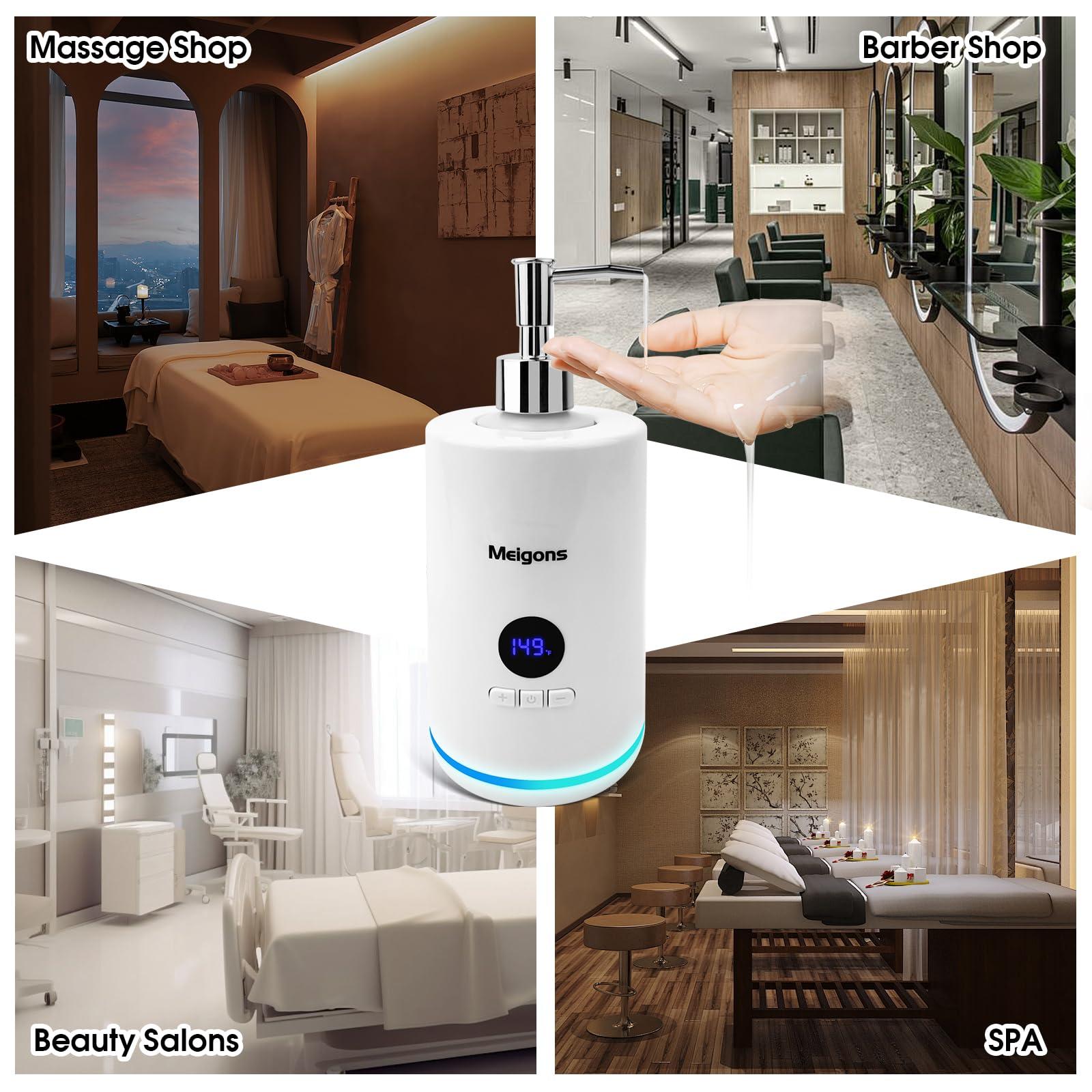 Meigons Oil Warmer for Massage, Massage Oil Warmer, Body Oils Heater for Spa, Salon and Barber Shops, with Two Oil Bottle Dispenser, Constant Temperature (White)