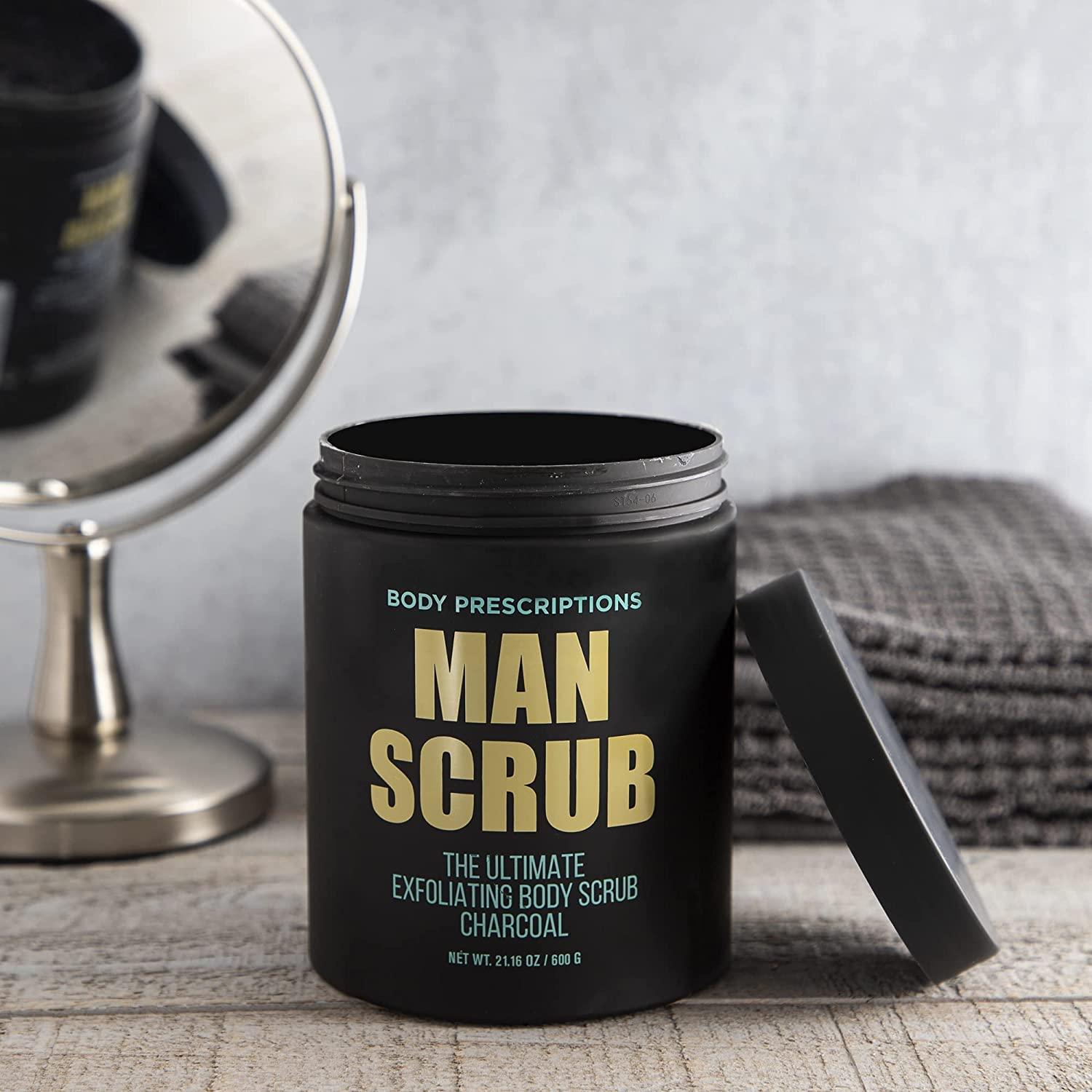 Body Prescriptions Body Prescriptions Mens Exfoliating Body Scrub Ultimate Skin Cleansing Wash in Jar with Twist-Top Lid, For All Skin Types, 21 Ounce (Pack of 2), Charcoal
