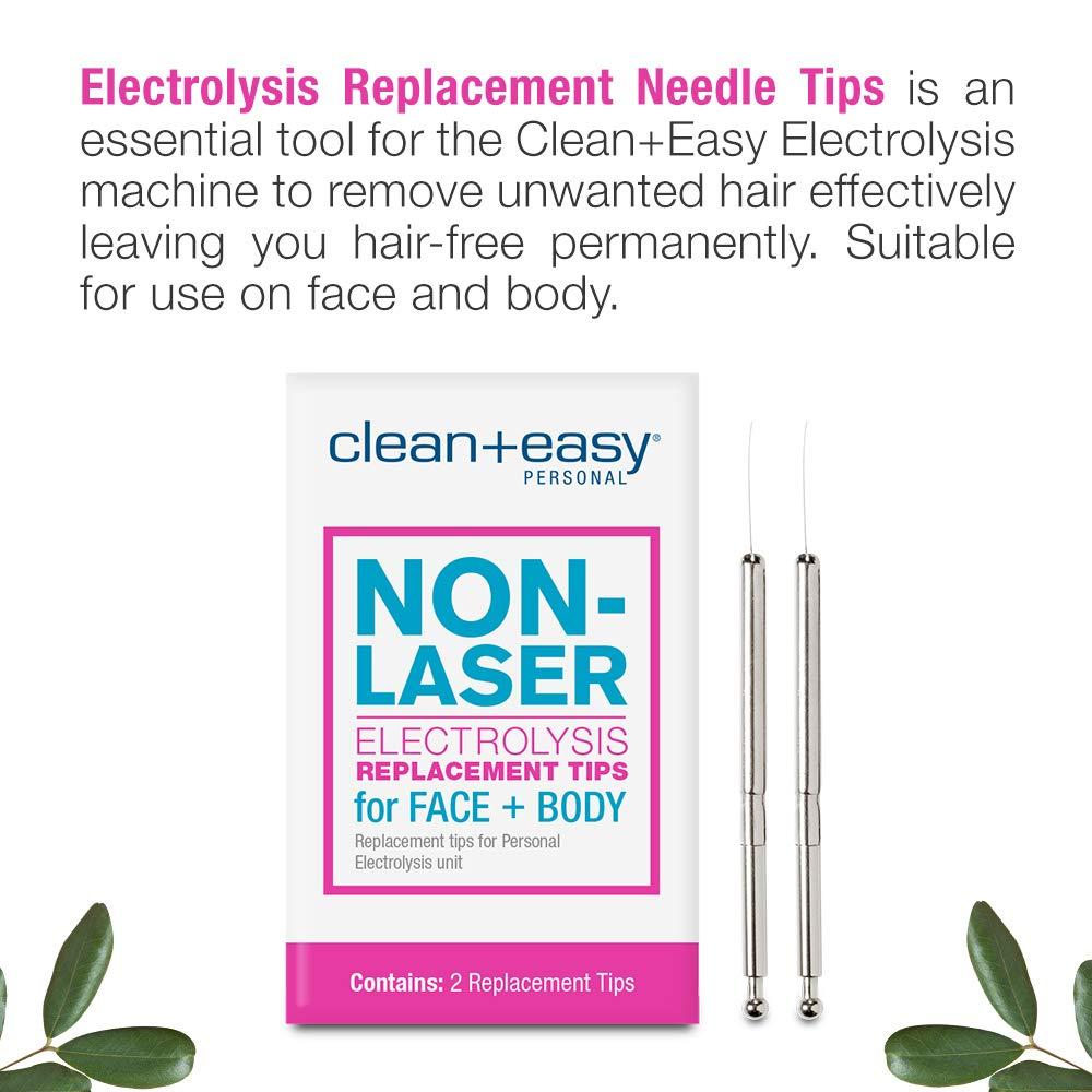 Clean + Easy Clean + Easy Non-Laser Electrolysis Replacement Tips for Face & Body, Pack of 2