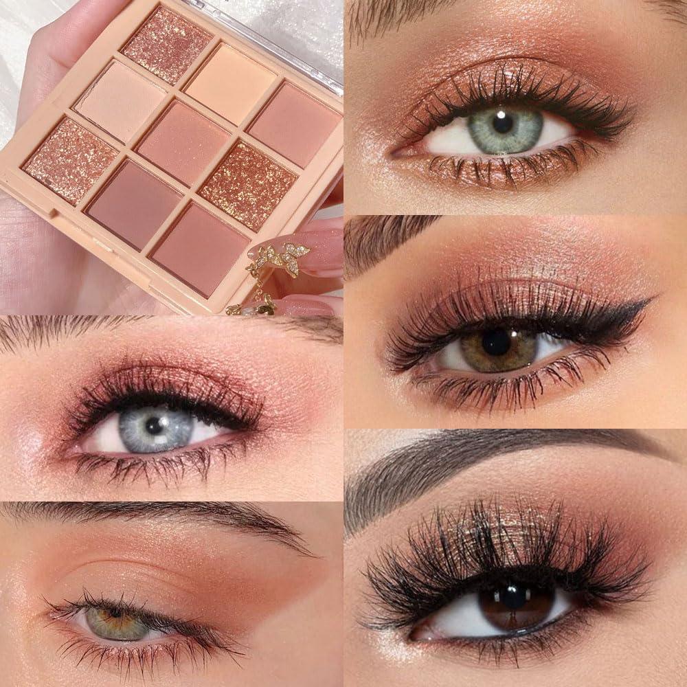 CAKAILA 9 Color Nude Pink Gold Brown Eyeshadow Makeup Palette,Matte Shimmer Korean Natural Neutral Hypoallergenic Eye Shadow Palettes Highly Pigmented Naturing-Looking Long Lasting Waterproof Blendable