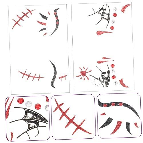 MERRYHAPY MERRYHAPY 2 Sheets Halloween Temporary Tattoo Stickers Makeup Face Tattoos Skin-Friendly Rhinestone Design for Party Favors