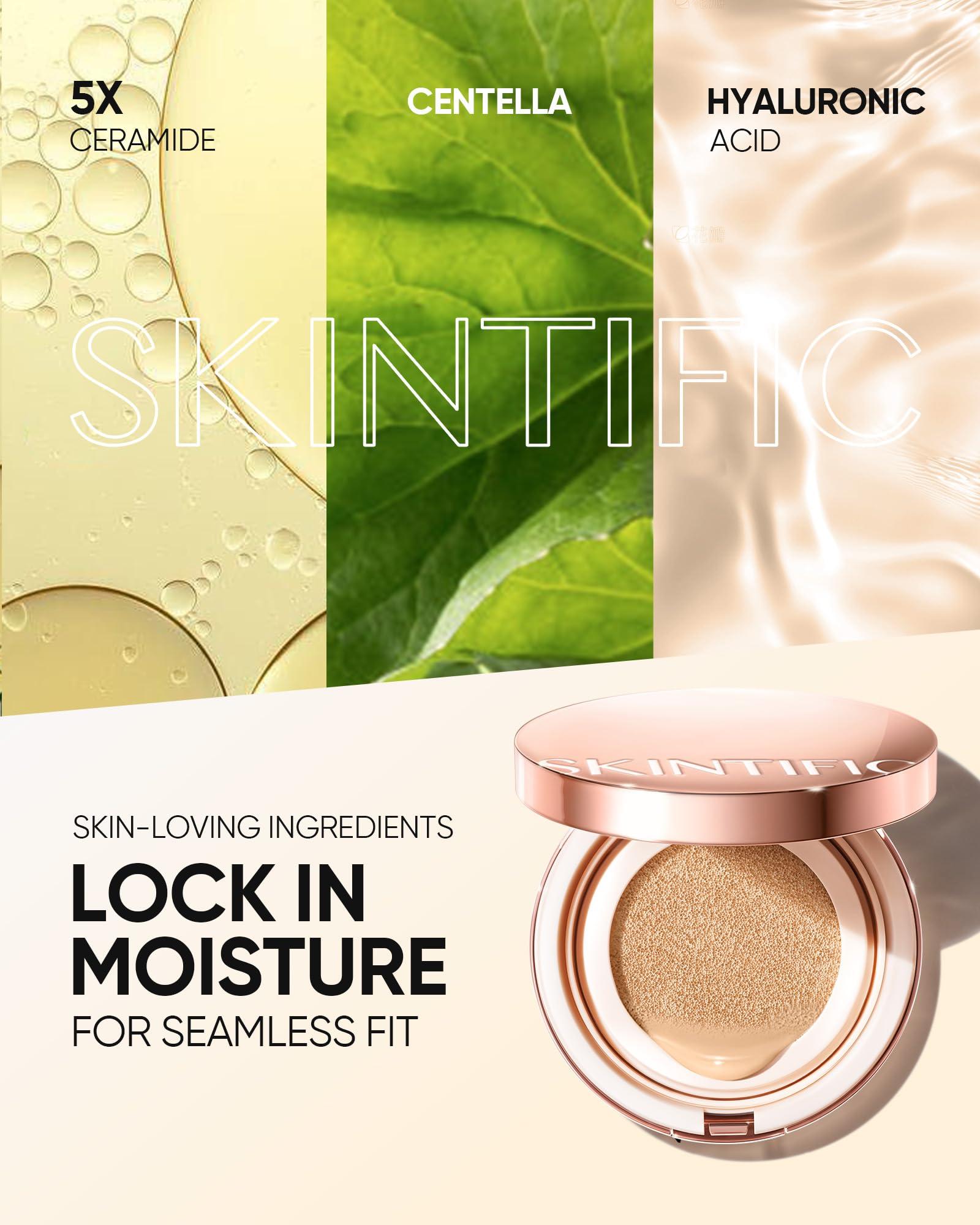 SKINTIFIC SKINTIFIC Cushion Foundation | Cover All Perfect Air Cushion | SPF 35 PA++++ | Oil-Control Waterproof Fondation Sweatproof Matte Finish Poreless Foundation Flawless BB Cream CC Cushion Makeup