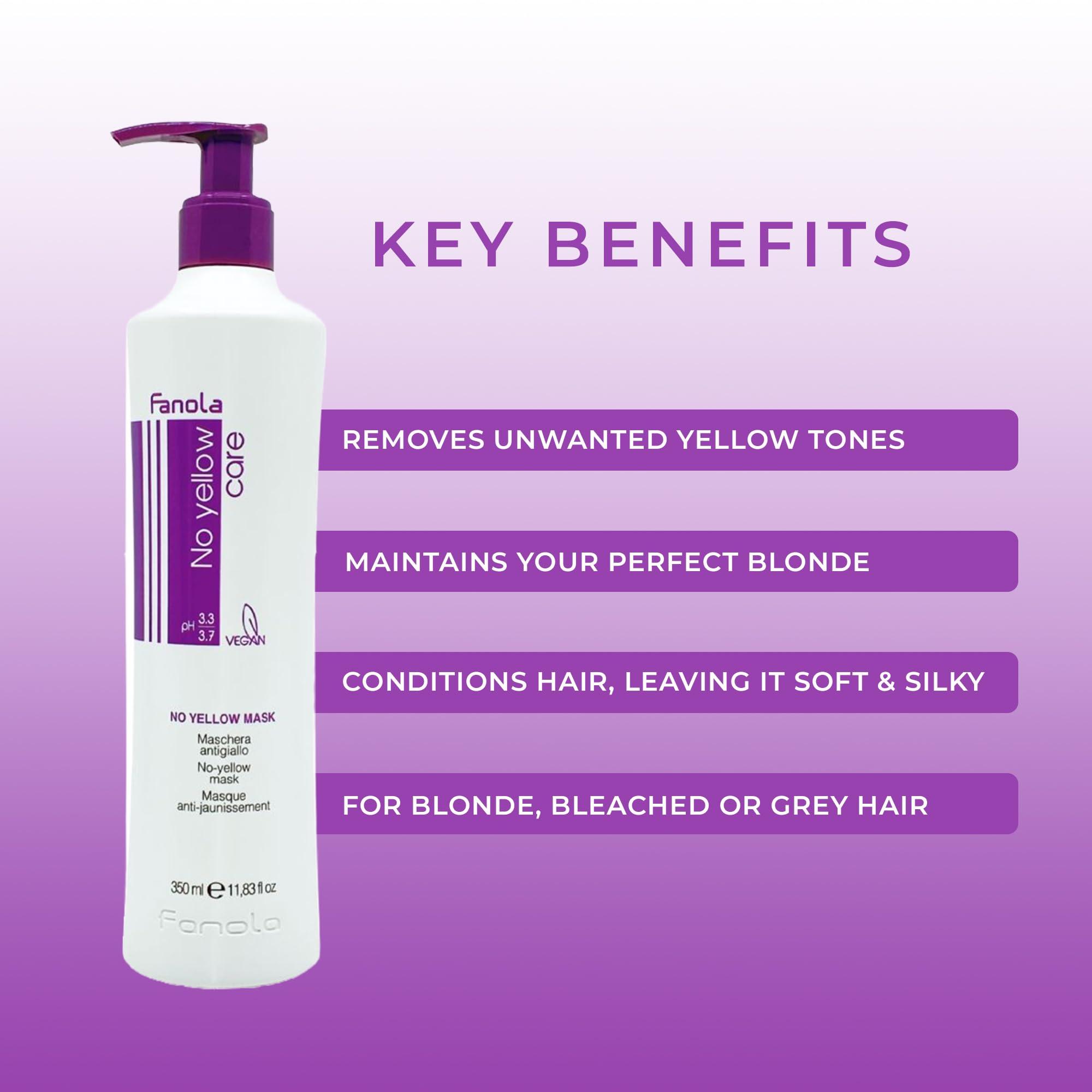 Fanola Fanola No Yellow Hair Mask With Purple Violet Pigments To Eliminate Unwanted Yellow Tones & Brassiness In Platinum, Light Blonde, Gray, Bleached, or Highlighted Hair - 11.83oz (Pack of 2)