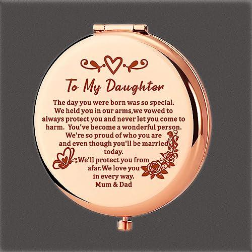 JNIAP JNIAP Daughter Wedding Gift from Parents Daughter Wedding Day Compact Mirror from Mom Dad Bride Bridal Shower Pocket Mirror