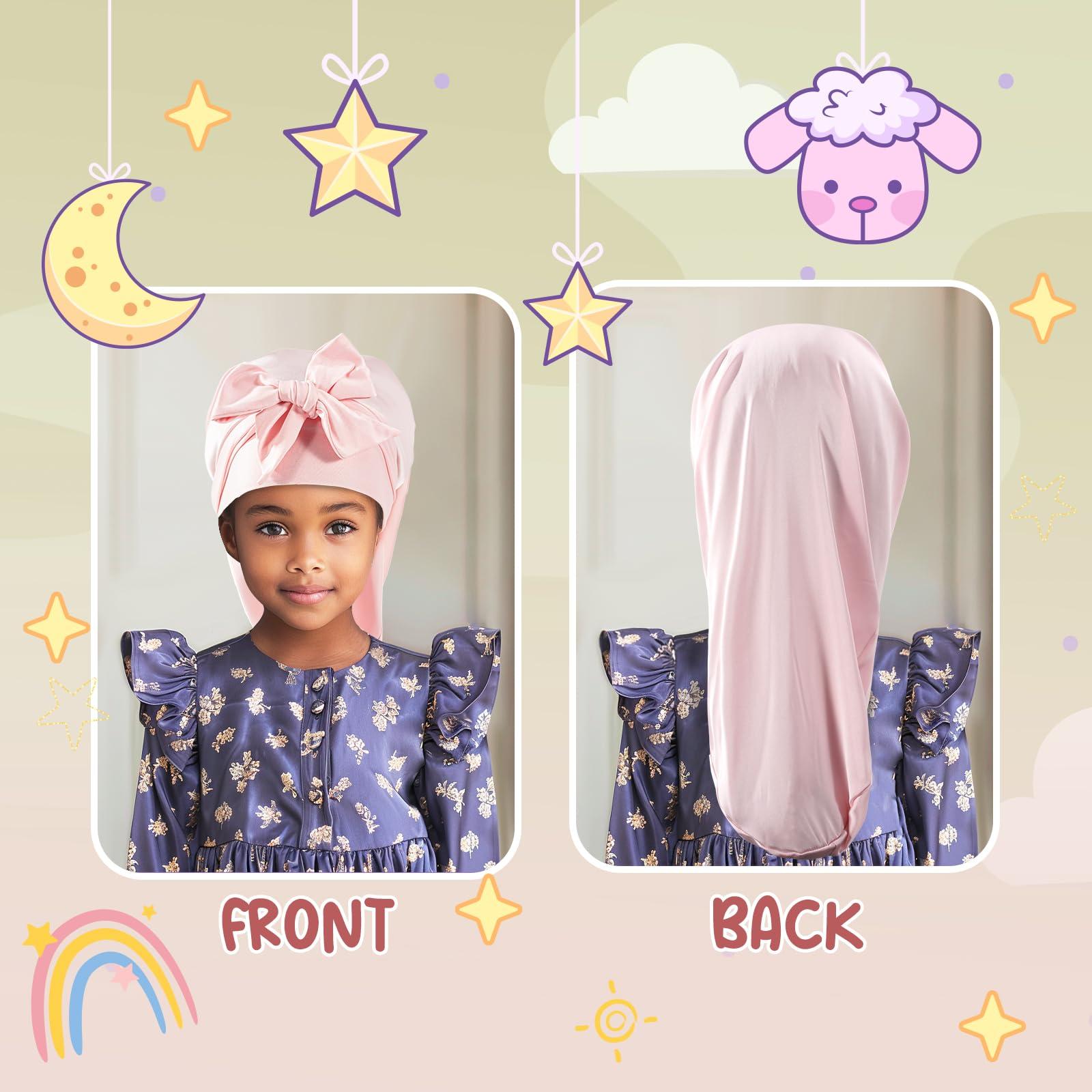 Lolalet Lolalet Kids Bonnets for Girls, Long Silk Bonnet for Sleeping Kids Satin Bonnet Cap with Tie Band for Dreadlocks Braid Afro Curly Hair -2 PCS, Green & Pink