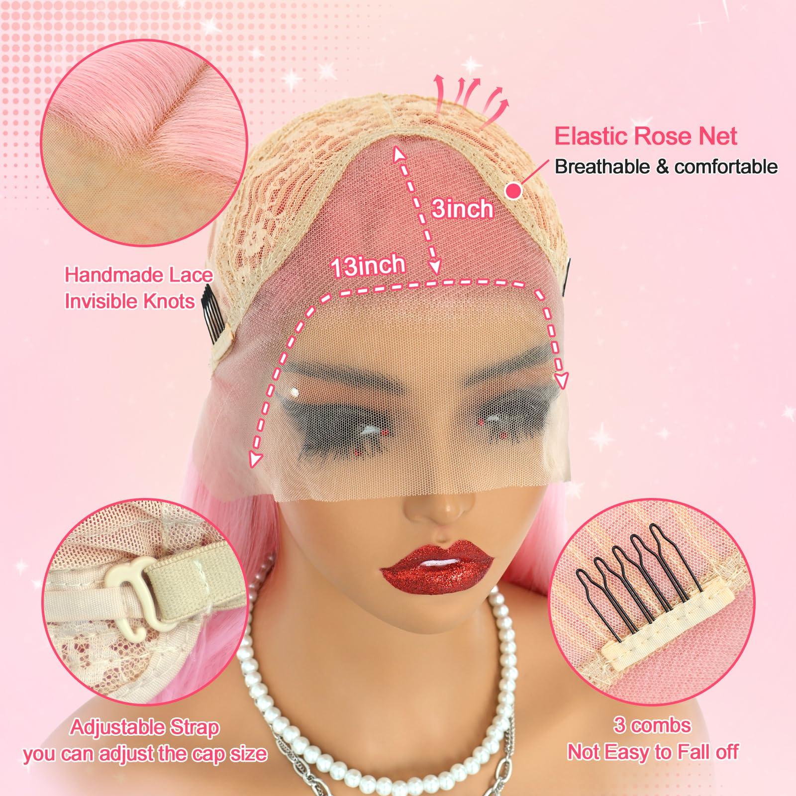 Oxeely Oxeely Light Pink Synthetic Lace Front Wigs Long Straight Hair Pink Lace Wigs Natural Hairline Pre Plucked Glueless Synthetic Lace Wigs Heat Resistant Fiber Hair Light Pink Wigs for Women Daily Wear