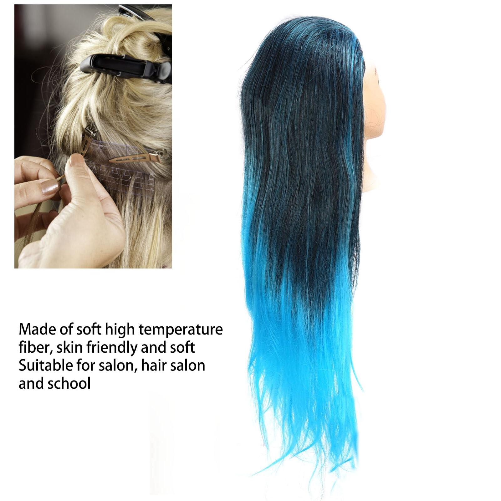 NSXAYIWE Mannequin Head, Blue Hair Head Mannequin, Doll Head for Hair Styling to Practice on, Hair Mannequin Head Compatiable for Hairdressing Teachers, Students