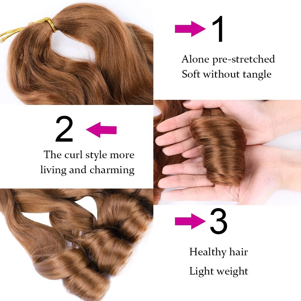 JVILO JVILO Loose Wave Spiral Curl Crochet Hair French Curl Braiding Hair 18Inchs 8Packs Synthetic Braids Ombre Pre Stretched Braiding Hair (18inch 8packs, #30)