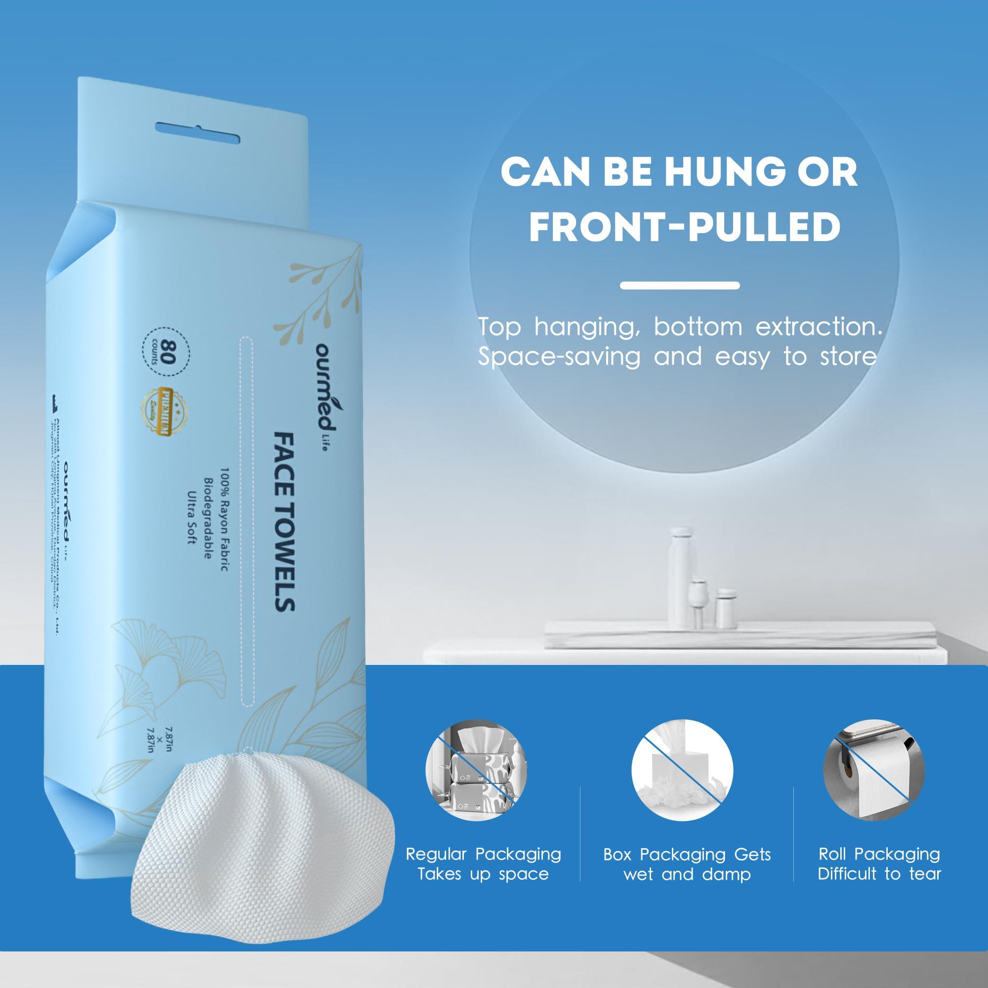 ourmed life Ourmed Life Face Towels - Ultra Thick Versatile Disposable Biodegradable face towel for Sensitive Skin | Lint-Free Facial Tissue for Cleansing, Skincare, Makeup Removal & Dry Wipes, 240 Count