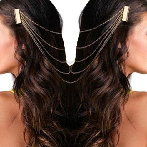 Broadfashion New Ladies Metal Chain Fringe Long Tassel Hair Comb Cuff Head Women's Hairband (Golden) by Broadfashion