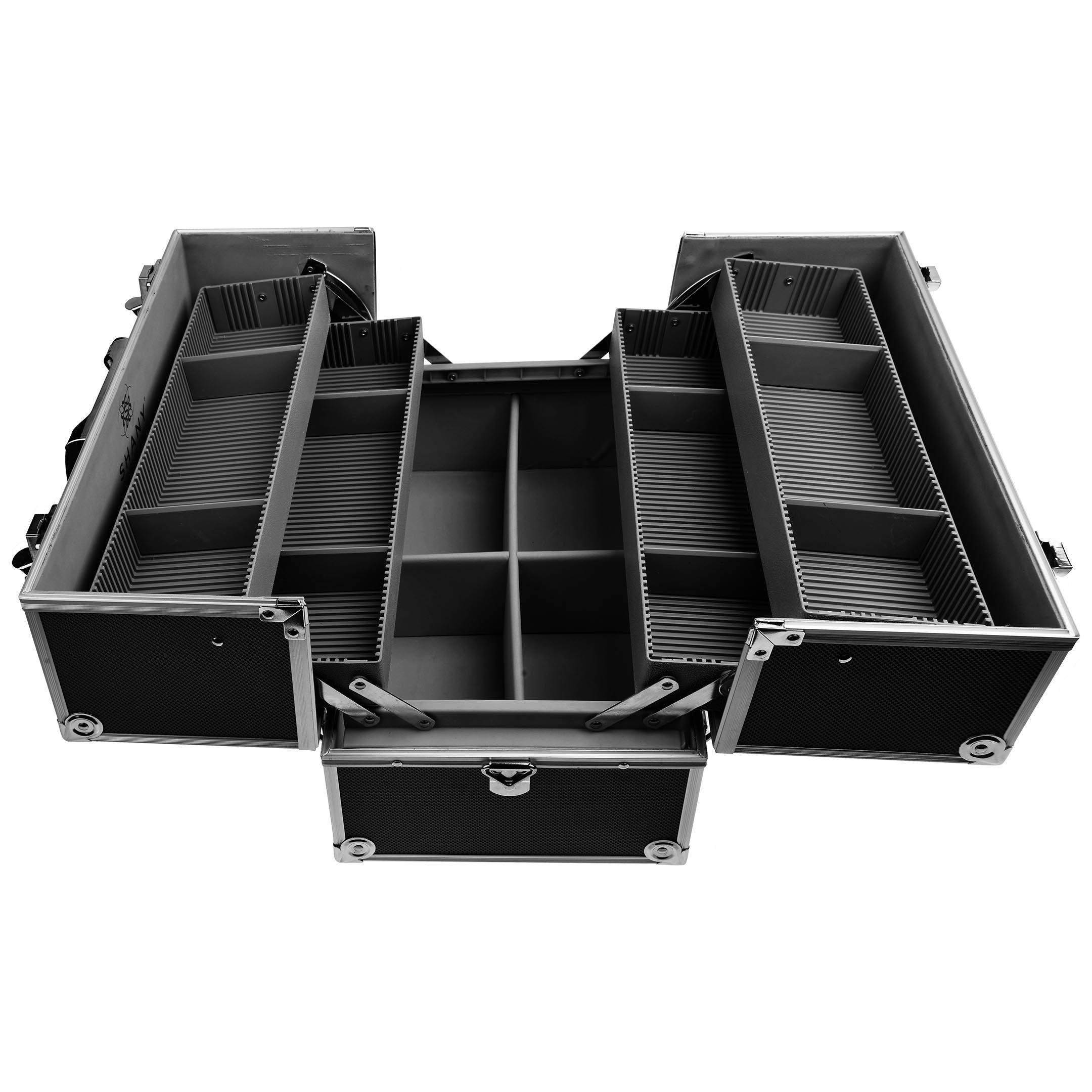 SHANY SHANY Essential Pro Makeup Train Case Cosmetic Box Portable Makeup Case Cosmetics Beauty Organizer Jewelry storage with Locks, Multi Compartments Makeup Box and Shoulder Strap - Jet black