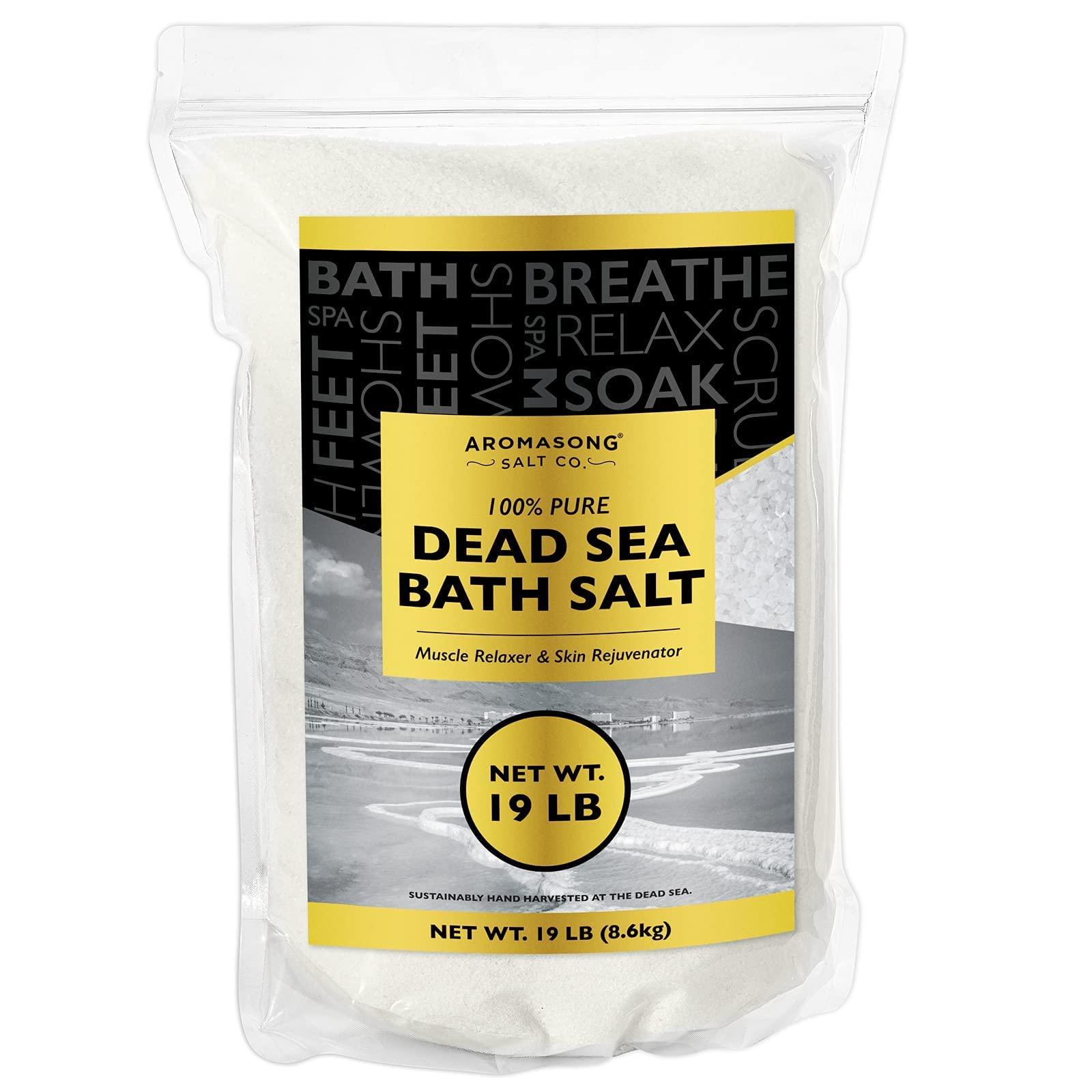 Aromasong Dead Sea Bath Salt 19 LB Fine Grain in Bulk Resealable Bag with 100% Pure Dead Sea Mud Mask - 5 Minute Mask for Face and Body Skincare