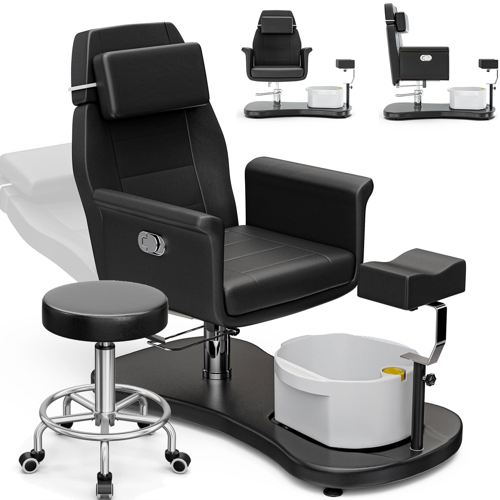 OKAKOPA OKAKOPA Pedicure Chair No Plumbing, Portable Pedicure Station for Nail Tech, 360 Swivel Reclining Salon Pedicure Chairs w/Stool, Massage Basin, Footrest for Foot Spa, Black