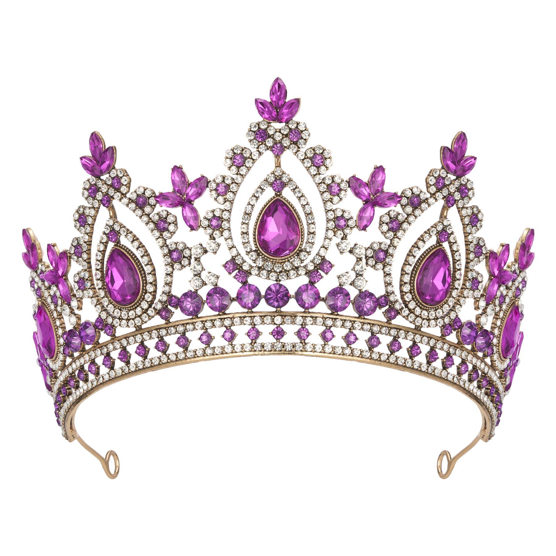 SWEETV SWEETV Queen Crowns for Women Purple Princess Tiara Quinceanera Pageant Crown Diadem Crystal Headpiece for Birthday Prom