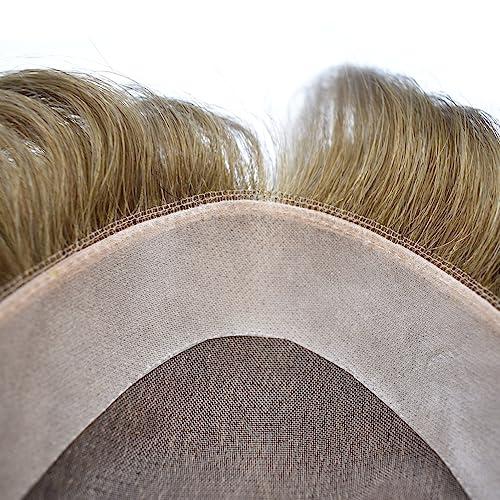Hair Wonders Mens toupee hair replacement system for men hairpieces toupee for men real human hair pieces for men hair systems Protesis Capilar Para Hombre US Stock7x9-17# DARK ASH BLONDE