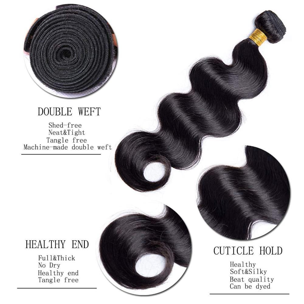 WuvuSnm 26 26 26 Inch Brazilian Remy Body Wave Human Hair Bundles Natural Black Color Unprocessed Virgin Hair Weave Body Wave Bundles Human Hair Extensions
