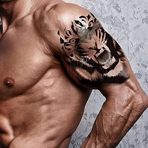 AWLEE Temporary Tattoos for Men Women Large Tribal Totem Eagle Owl Wolf Tiger Dragon Lion Pattern Waterproof FakeTattoos Body Half Arm Shoulder Chest (Pattern 3)