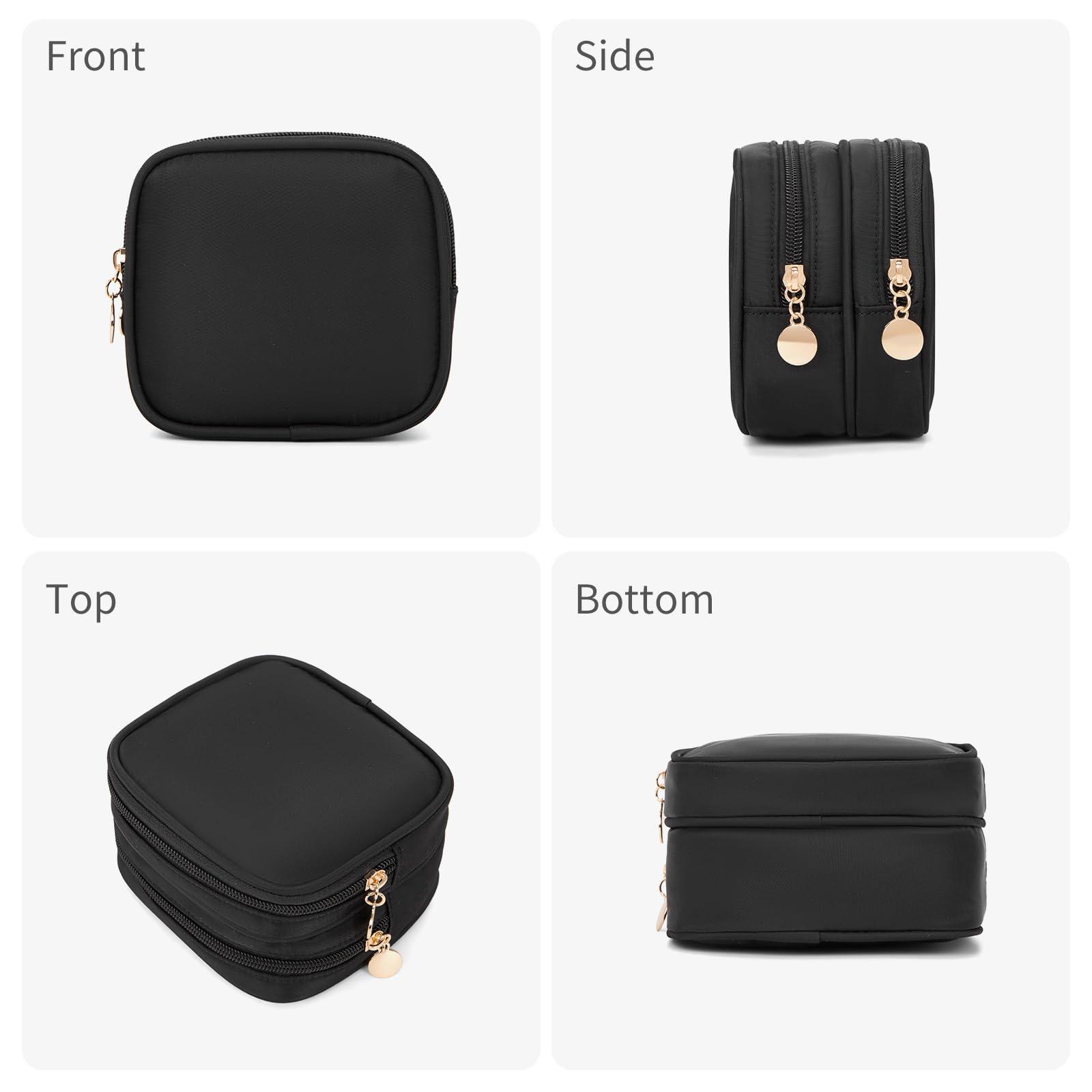 XIAOLER XIAOLER Small Makeup Pouch, Double Zipper Cosmetic Bag, Travel Makeup Bag, Cute Makeup Bag for Purse, Mini Toiletry Bag (Black)