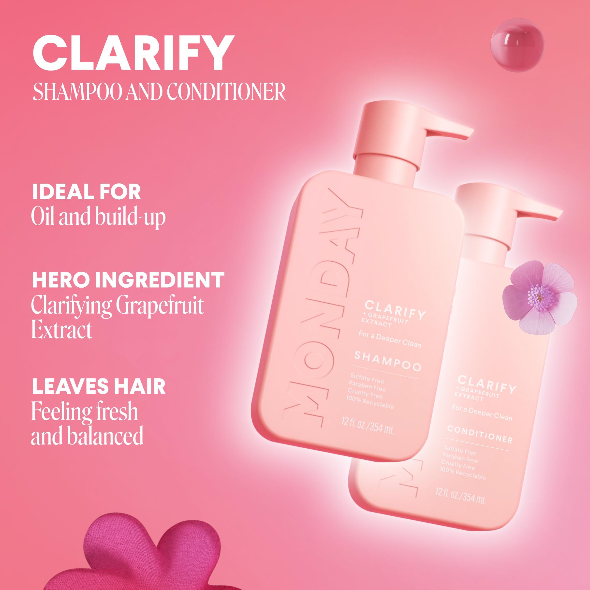 MONDAY HAIRCARE MONDAY HAIRCARE Clarify Shampoo and Conditioner Set 12oz for Oily Hair + Hair Gummies for Thicker and Stronger Hair (60 count) Strawberry Flavored