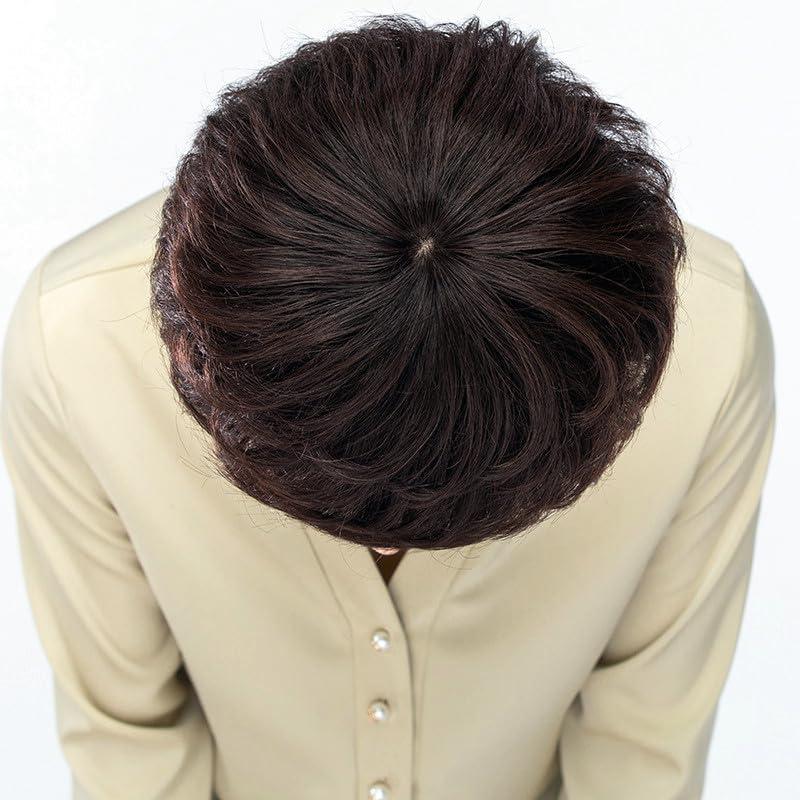 BESTOPPER BESTOPPER Human Hair Short Curly Hair Toppers For Women,16X18cm Womens Large Base Pixie Hair Toppers For Thinning Bouffant Hairstyles Short Hair Hair Extensions (Jet black(1#), Wavy/straight)