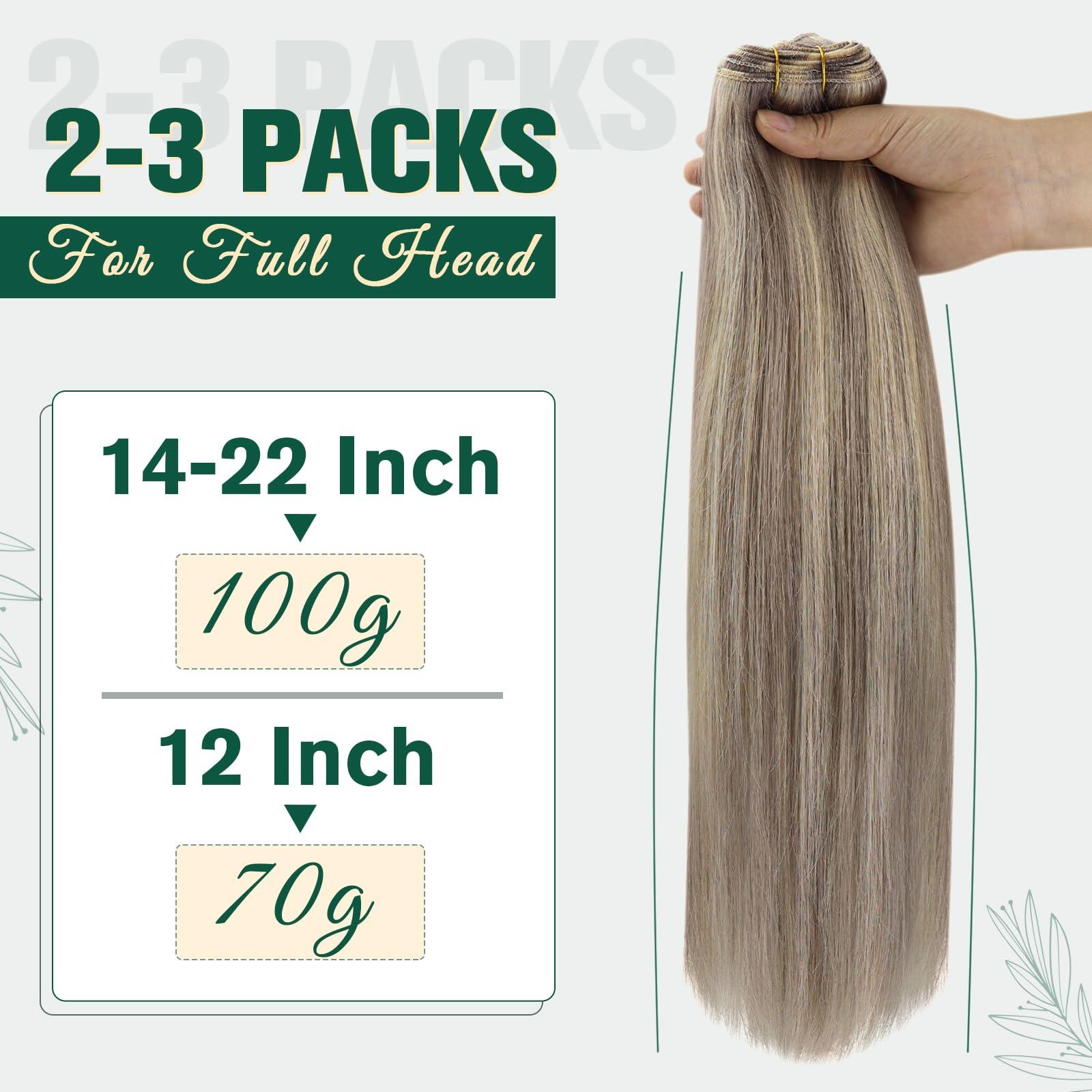 RUNATURE Bundles with Weft Hair Extensions Dirty Blonde Highlight Hair Extensions 20 Inch 100g and Clip in Hair Extensions Real Human Hair Blonde #19/60 20 Inch 50g