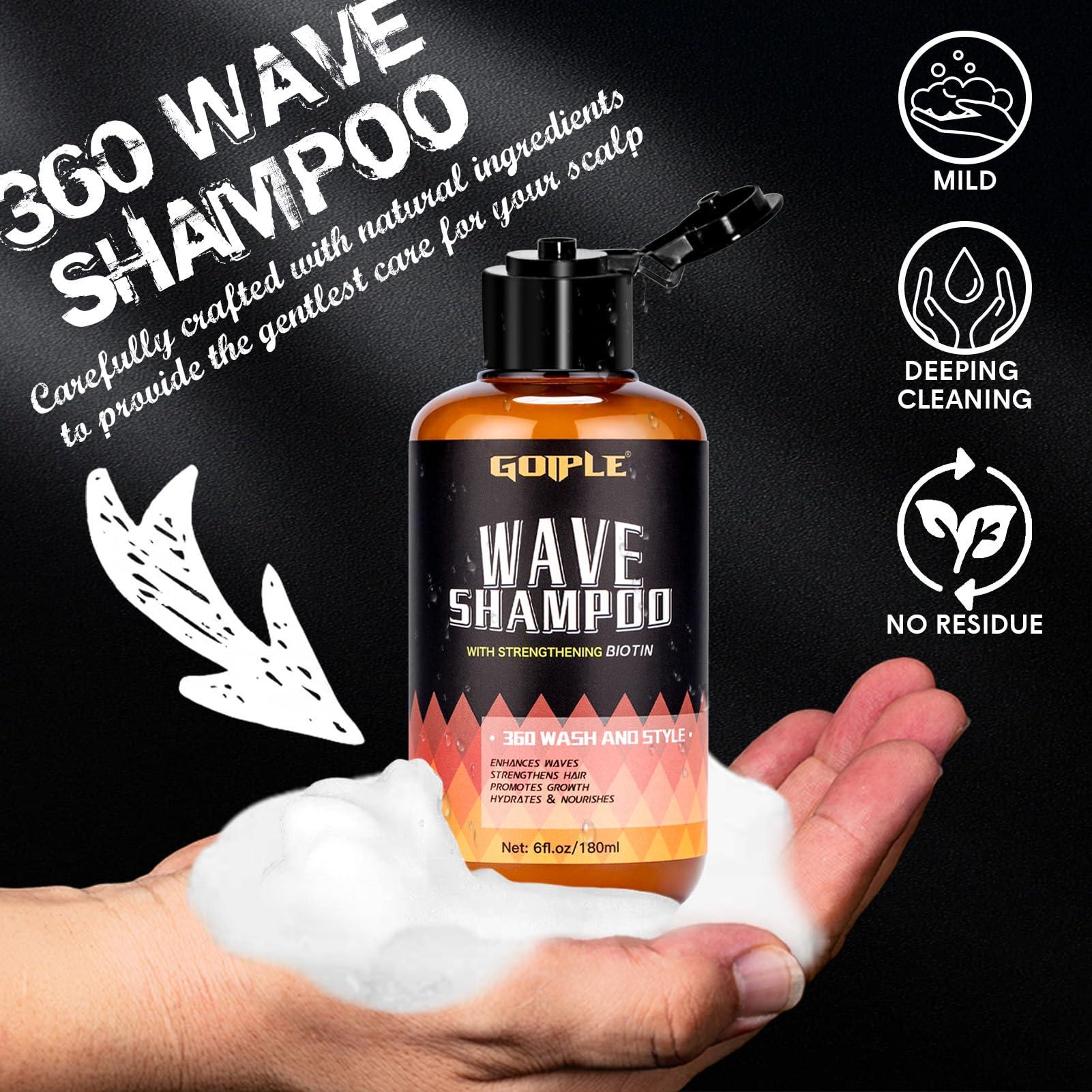 Goiple 360 Waves Wash Shampoo -Wave Shampoo for Black Men 360 Wave Shampoo Hydration Shampoo Enhance Waves Shampoo Strenghtens Hair Promote Growth Wave Shampoo Easy Wash Hydrate (6 FL OZ)