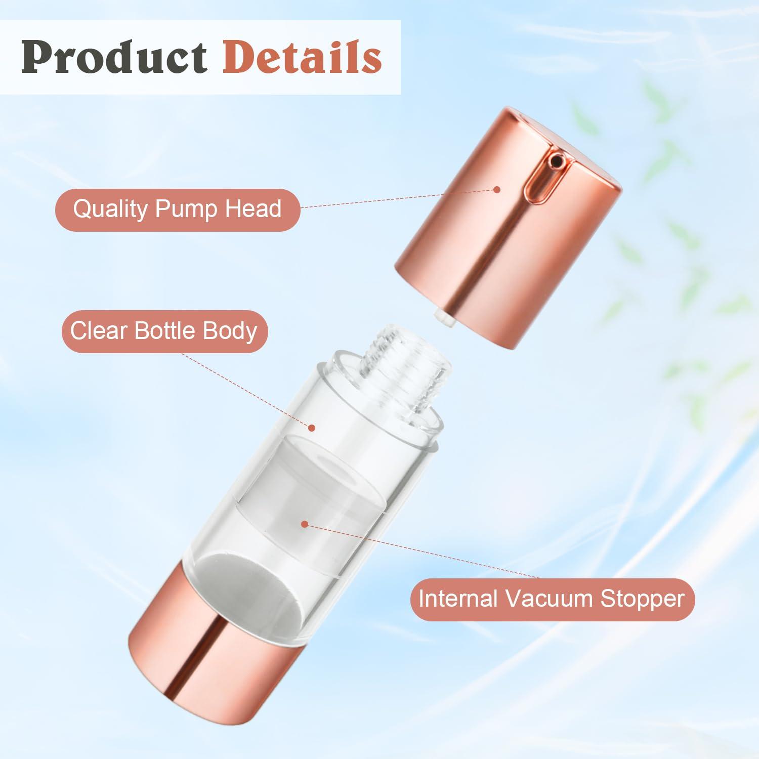 Mirrline 8 Pcs 30ml/1oz Airless Pump Bottles Empty Vacuum Bottle Rose Gold Travel Size Cosmetic Containers for Liquid Foundation Lotion Moisturizer Shampoo Make Up