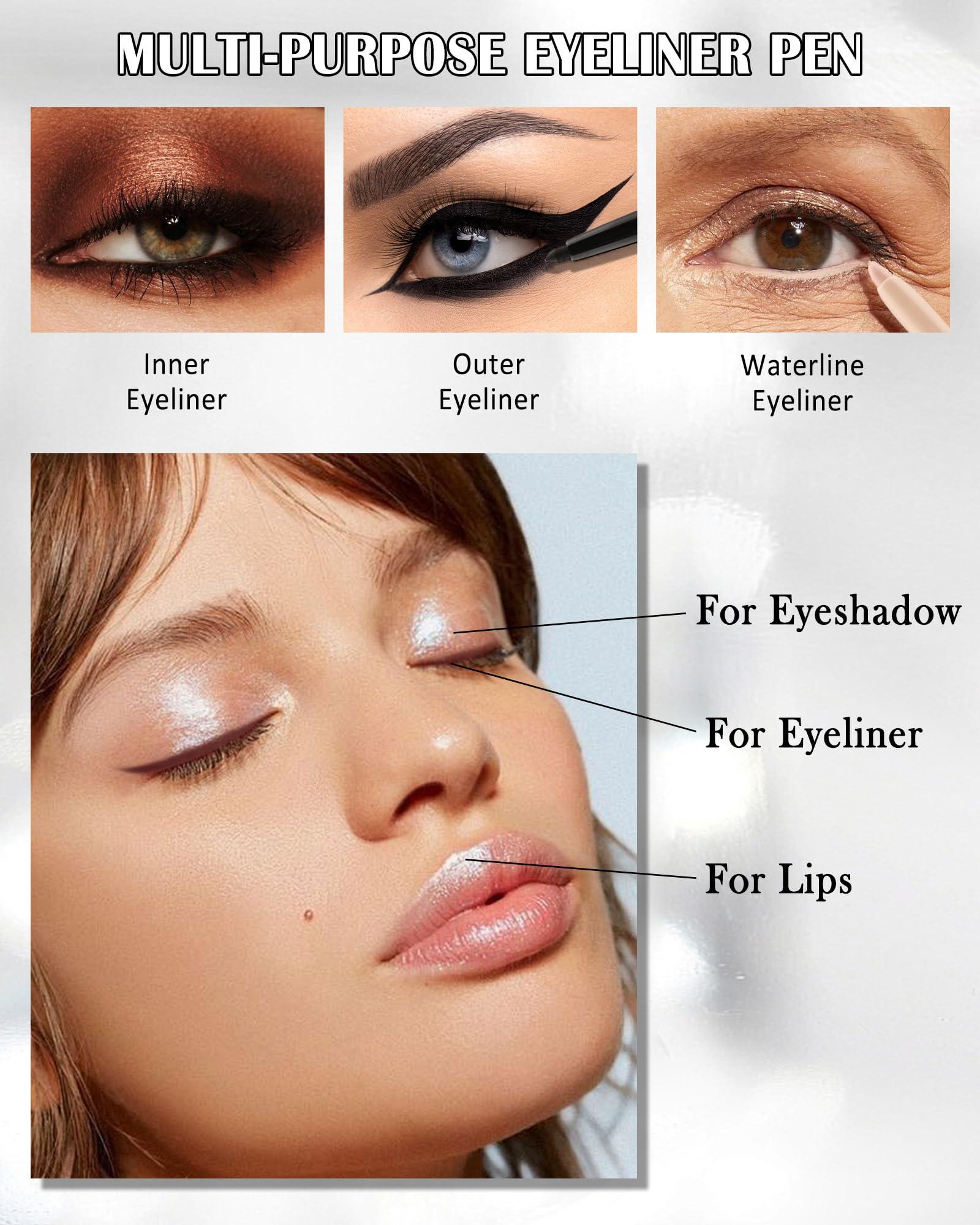 Lestpola White Glitter Eyeliner Pencil, Waterproof Smudge-Proof Long-Stay Retractable Eyeliner Pen, Cream Gel Eyeliner Waterline with Sharpener, Shimmer Highlighter Brightener Eye Liner Makeup Stick for Women