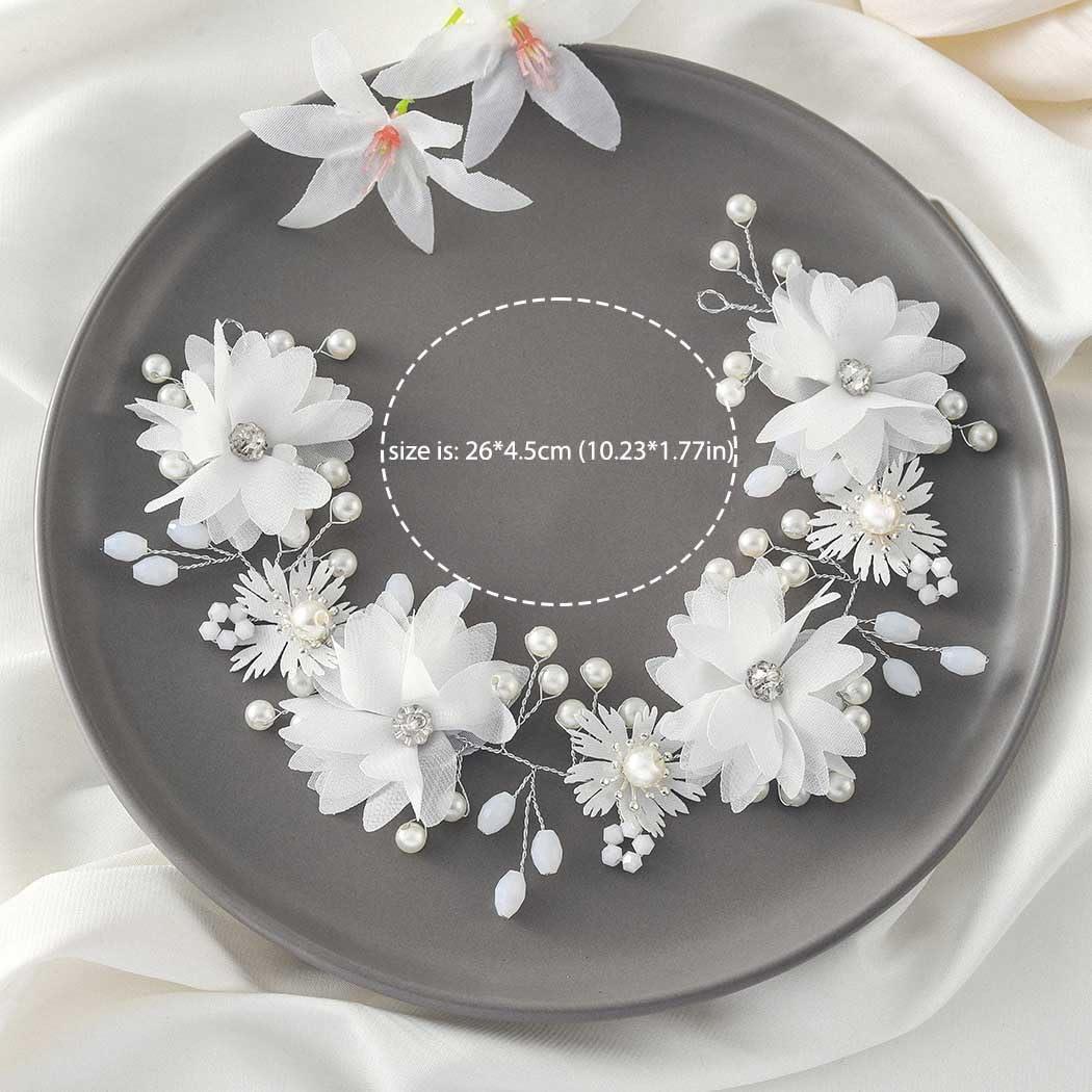 Campsis Campsis Flower Girl Headpiece White Princess Headband Pearl First Communion Hair Bands Wedding Birthday Party Hair Accessories for Women and Girls