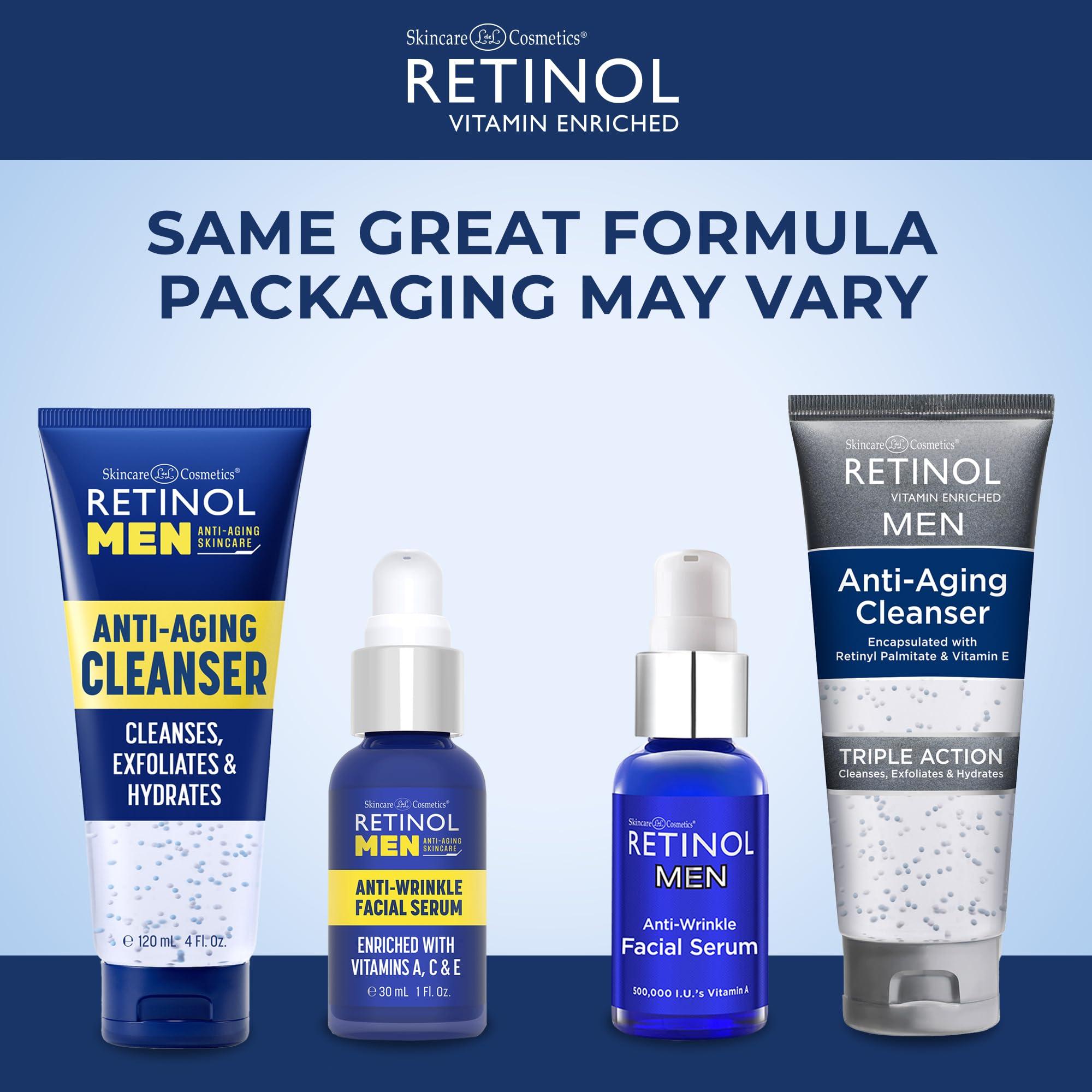 Retinol Retinol Men Facial Serum - Vitamin-Enriched, Smooth Fine Lines & Wrinkles + Retinol Men Gel Cleanser Gently Exfoliates skin for Improved Texture