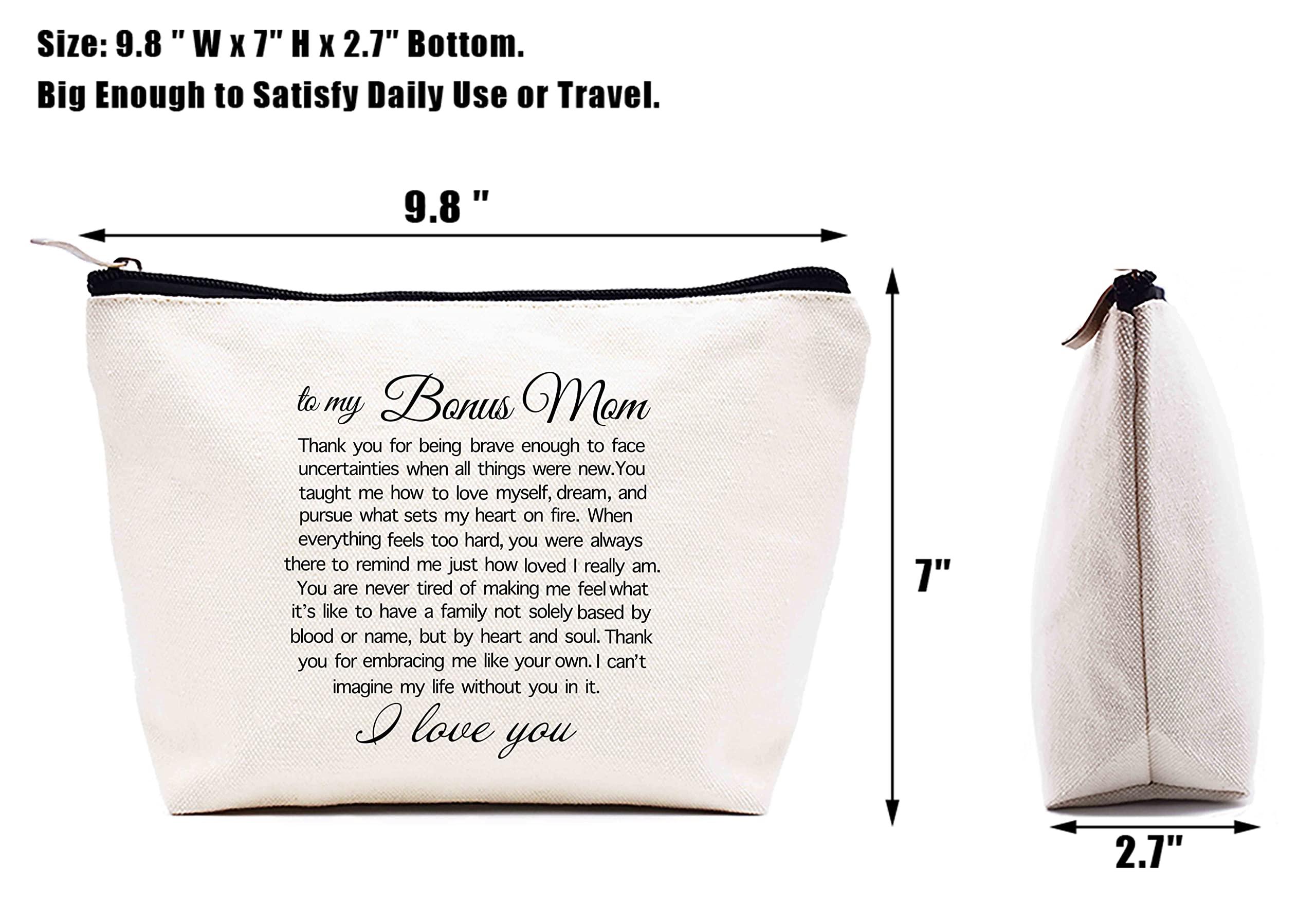 LIBIHUA Funny Gift for Bonus Mom-Mother-in-law Gift- Step Mother Gift-Birthday Mothers Day Christmas Gift for Unbiological Mom-Thank You for Embracing Me Like Your Own-Makeup Bag Cosmetic Bag Travel Pouch