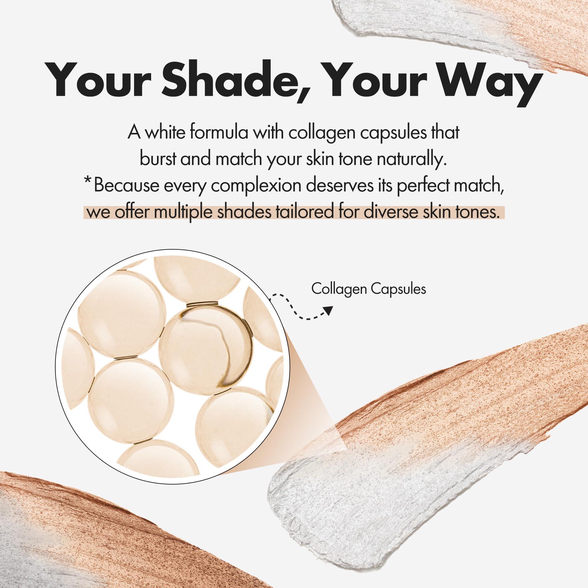 ELROEL BLANC Cover Cream Stick V - Korean Color-Changing Foundation with Detachable Brush - Full to Medium Coverage Base Makeup (202 Natural, 0.45 oz)