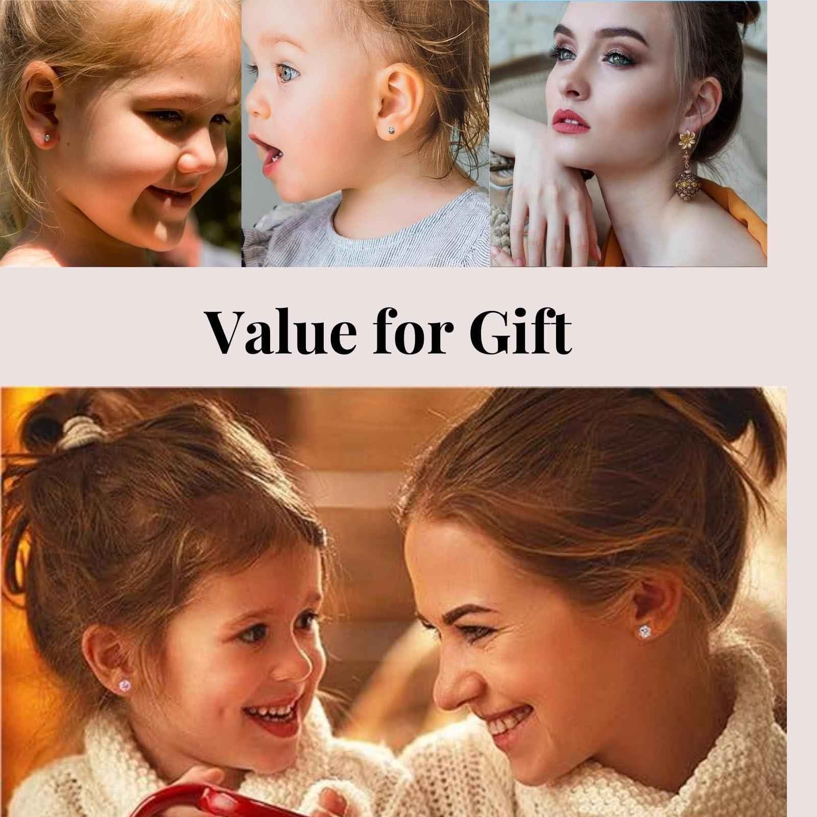 orilace orilace 4Pcs Ear Piercing Kit - Self Disposable Ear Piercing Gun Built-in Earring Stud Low Pain at Home Body Piercing Kit Ease of Use 4mm (Bezel Pink CZ)