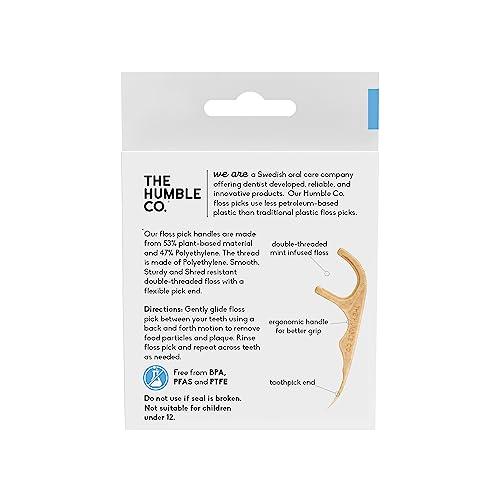 The Humble Co. The Humble Co. Floss Picks (200 Count)  Plant Based Dental Floss Picks for Superior Oral Care, Dental Hygiene, and Gum Health, Cruelty Free Tooth Floss Picks (Mint, Double Thread)