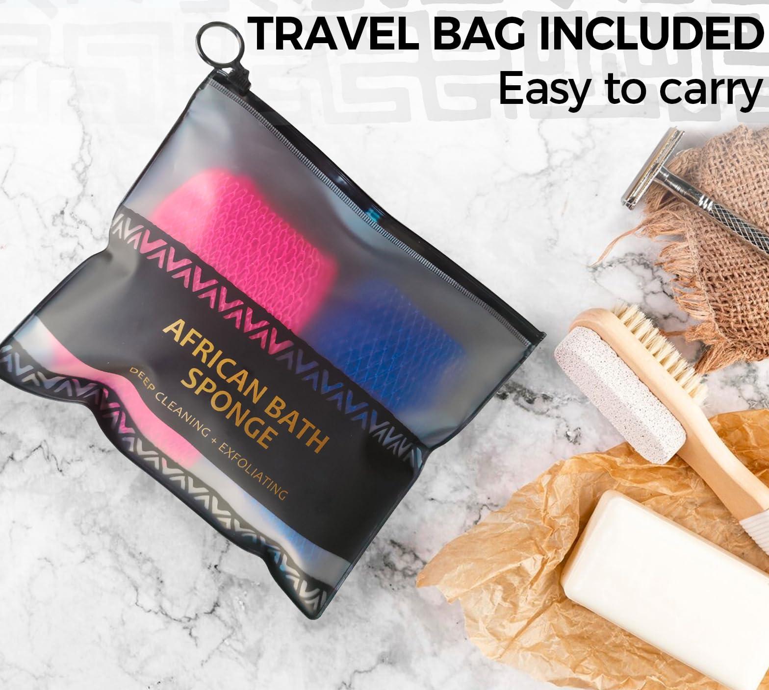 RelaxScene African Net Loofah Sponge - 2 Pieces Black Owned Authentic Body Sponges - Exfoliating Wash Cloths for Showering Pink & Blue - Back Scrubber Exfoliator Shower Sponge for Body Bath Accessories