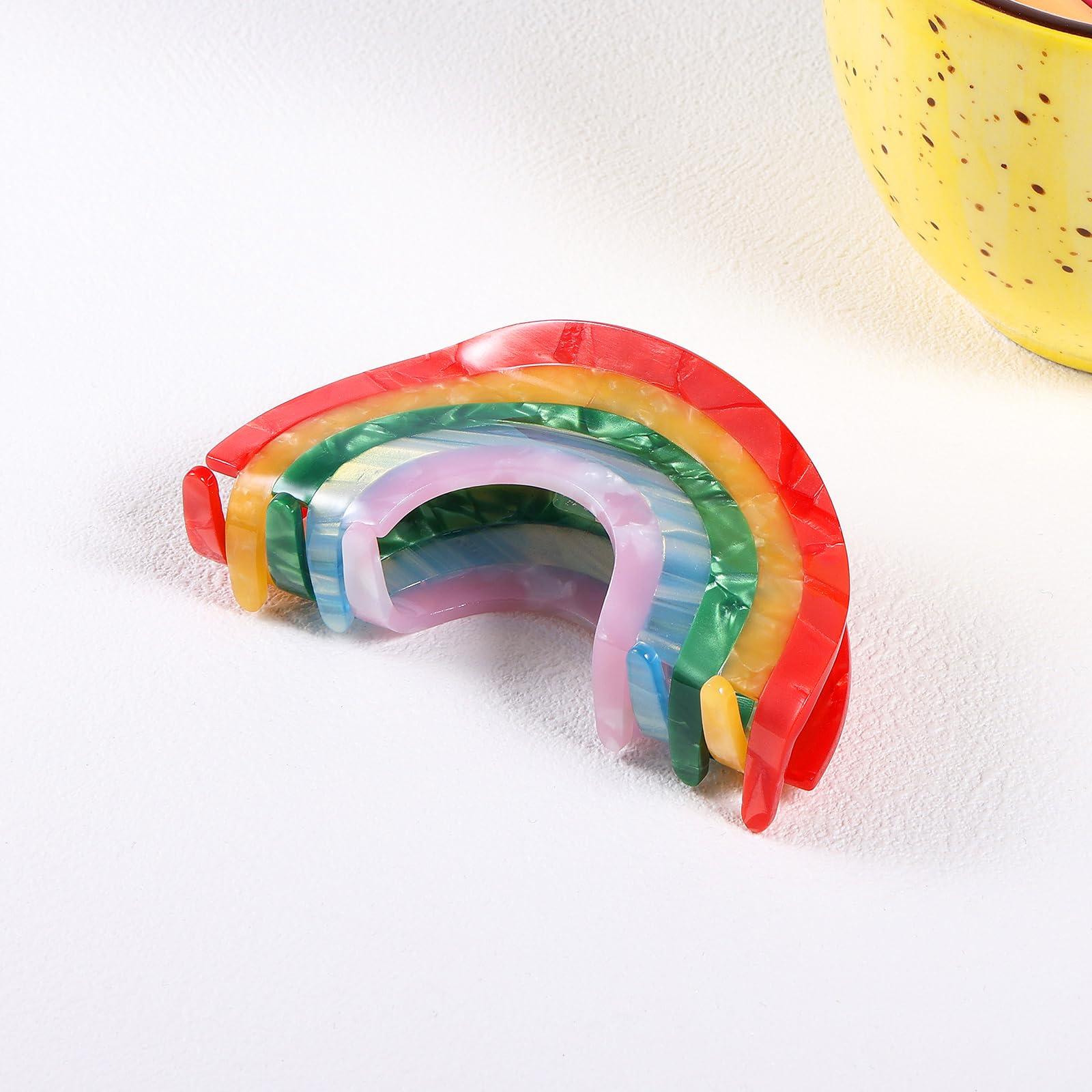KCHIES Big Rainbow Hair Claw Clip Non Slip 3.5inch Acrylic Acetate 90\'s Strong Hold Jaw Barrettes Cute for Women Girls Thin Thick Hair Accessory Rainbow Pride Parade Valentines Day Gifts