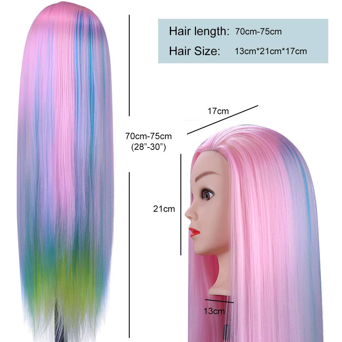MYSWEETY MYSWEETY 29 Inch Colorful Hair Mannequin Head Hairdressing Practice Training Doll Heads Cosmetology Hair Styling Mannequins Heads with Clamp + Practice Tools(PINK)
