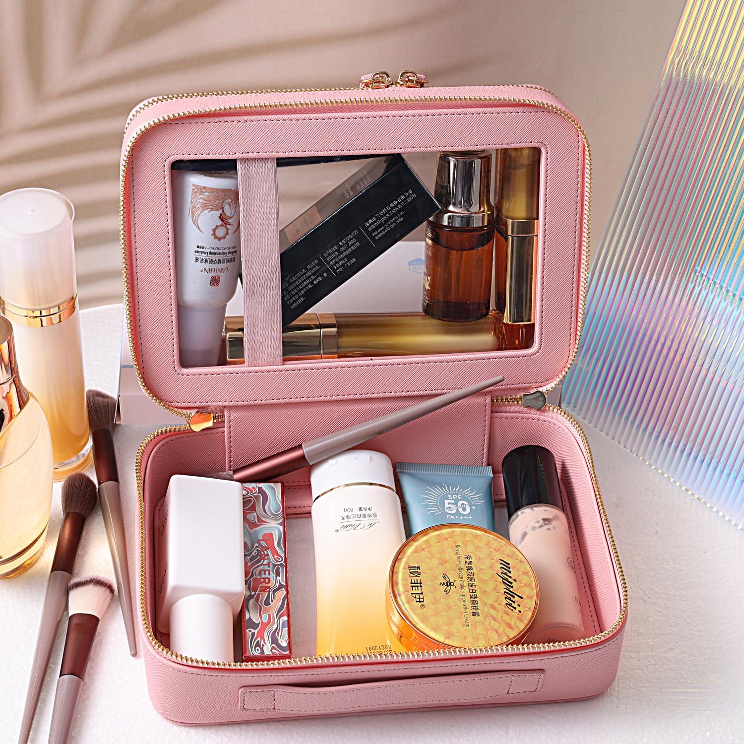 SANHECUN SANHECUN Clear Travel Toiletry bag Toiletry Case Carry on Travel Accessories Bag Makeup Bag (Brown, SHC-TL-2)