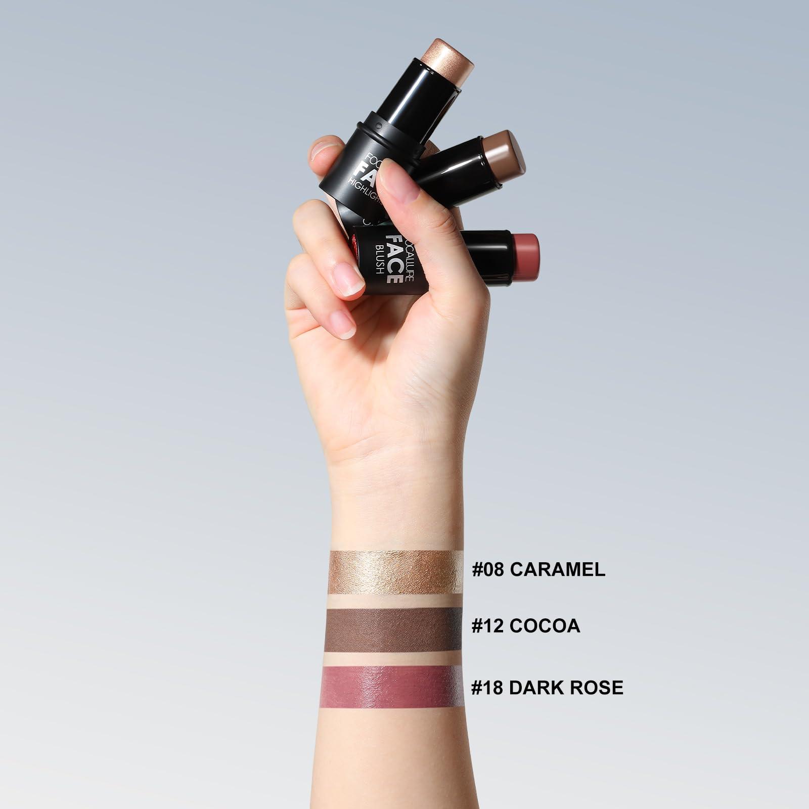 FOCALLURE FOCALLURE 3 Pcs Cream Contour Sticks,Shades with Highlighter & Bronzer & Blush,Non-greasy Long-wear Face Contouring Pen,Easy to Sculpt the Face and Create a Lightweight Finishing Makeup,MEDIUM-DEEP