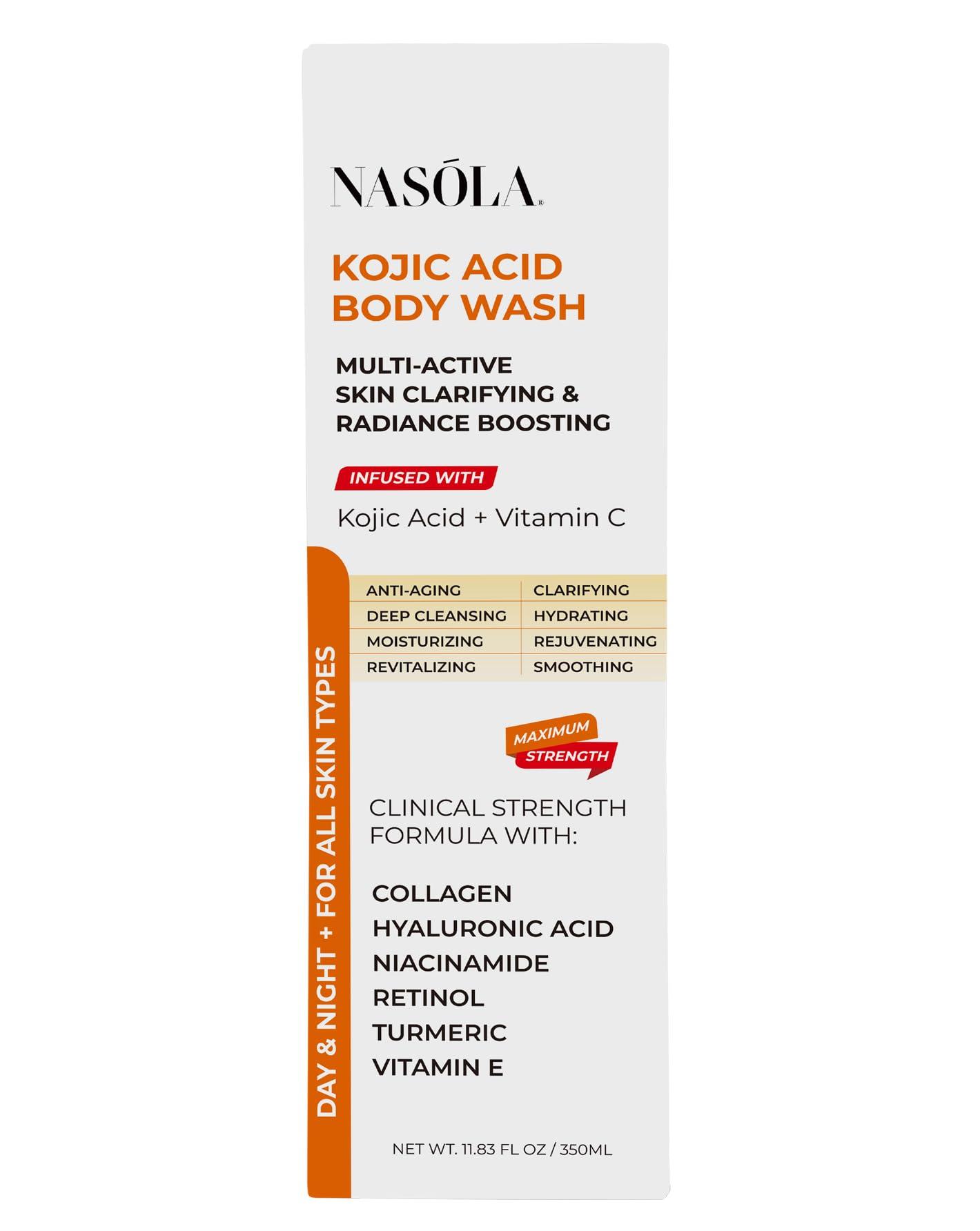 Nasola Nasola Kojic Acid Soap Body Wash + Turmeric Vitamin C Organic Natural Moisturizing Exfoliating Unscented Korean Cleansing Shower Gel for Women Men - 11.83 Fl Oz